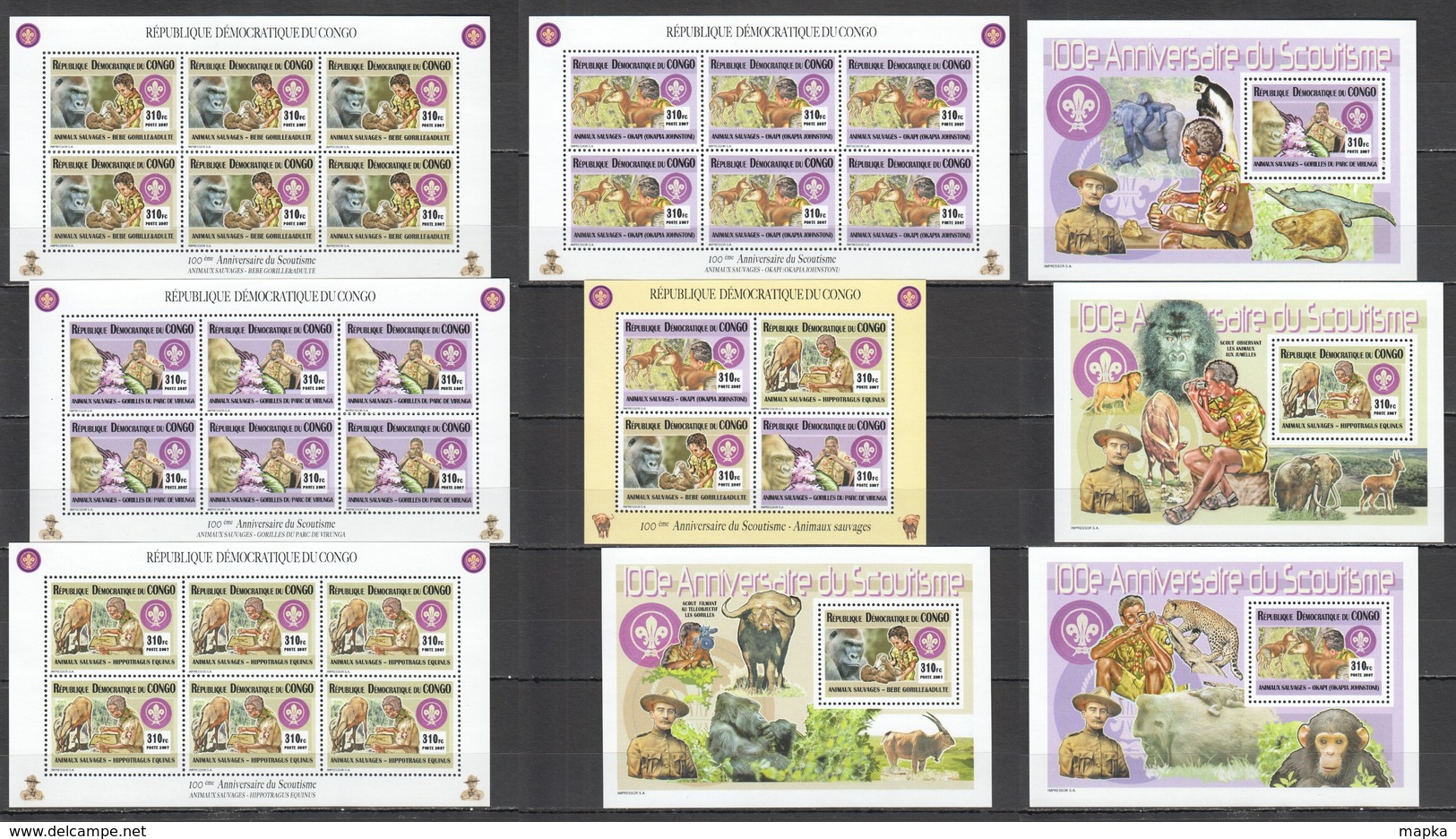 UU613 ONLY ONE IN STOCK 2007 CONGO 100TH ANNIVERSARY OF SCOUTING ANIMALS & FAUNA MICHEL 105 EU 5KB+4BL MNH - Otros & Sin Clasificación