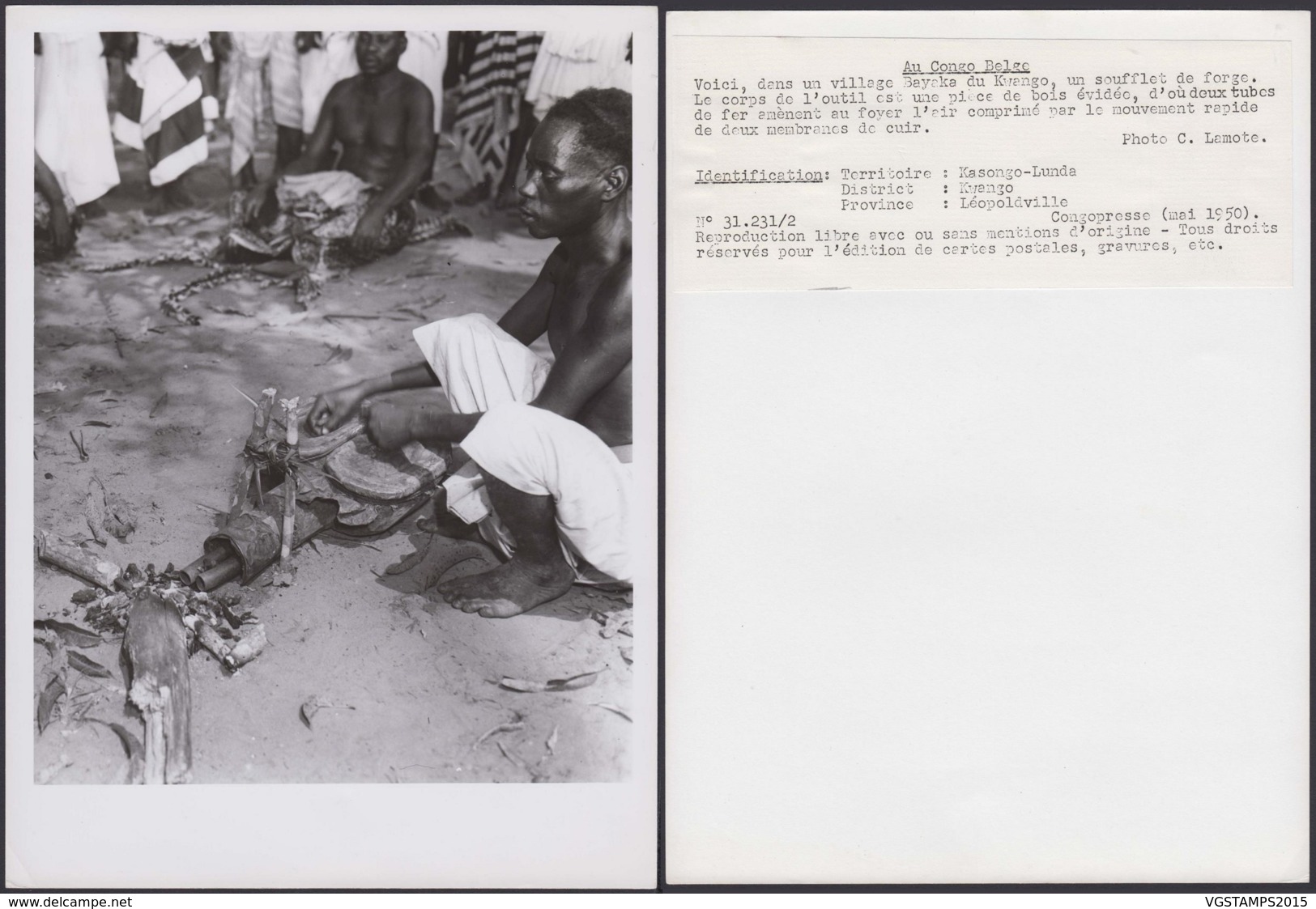 CONGO BELGE PHOTOS C.LAMOTE (24X18 Cm) 1950 "LA FORGE VILLAGE BAYAKA DU KWANGO (7G) DC-5222 - Afrika