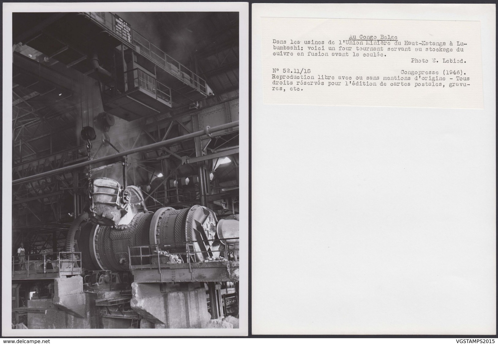 CONGO BELGE PHOTOS E.LEBIED (24X18 Cm) 1946 "USINE DE L UNION MINIERE DU HAUT-KATANGA (7G) DC-5223 - Afrika