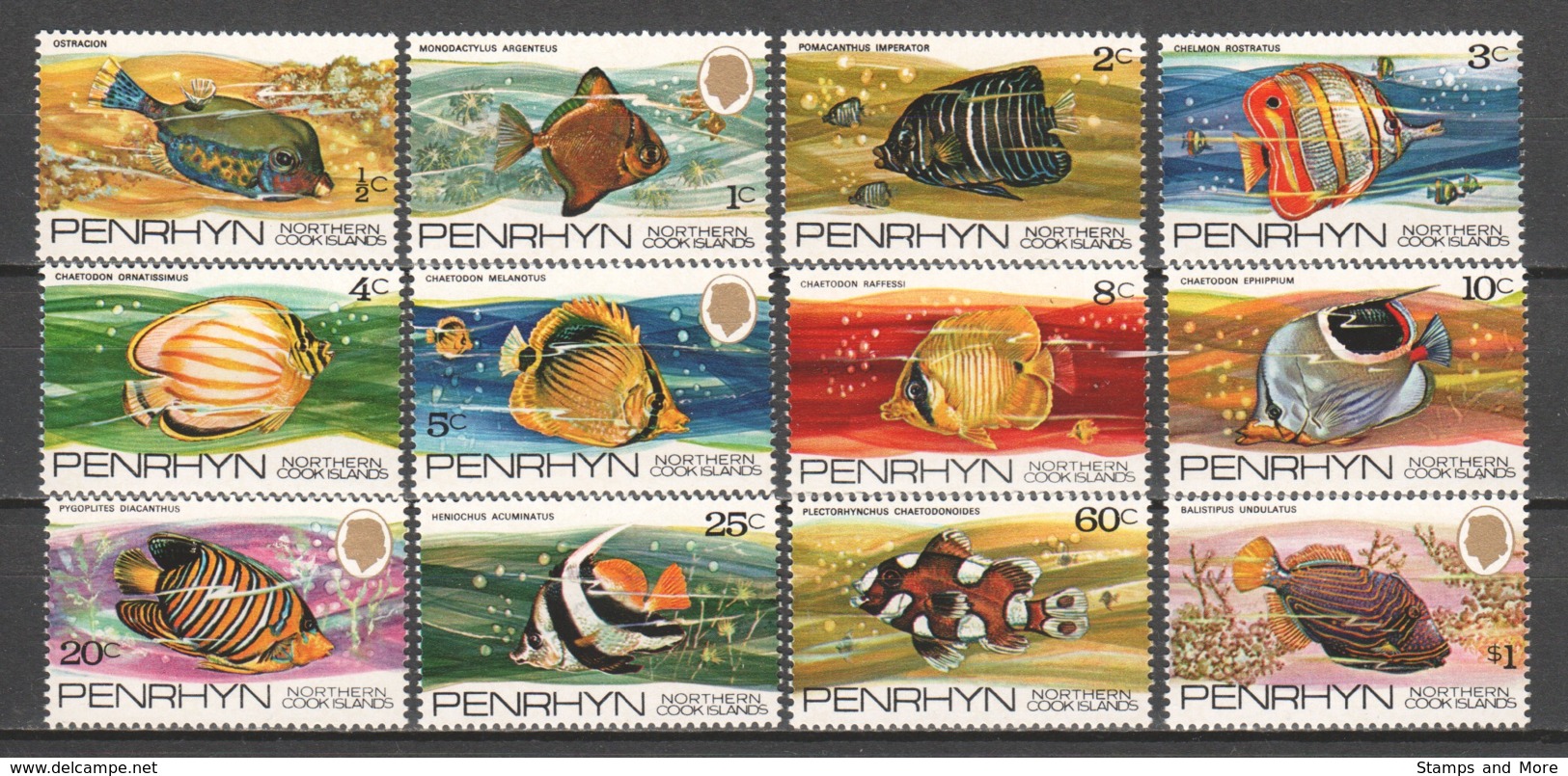 Penrhyn 1974 Mi 44-55 MNH TROPICAL FISHES - Fische