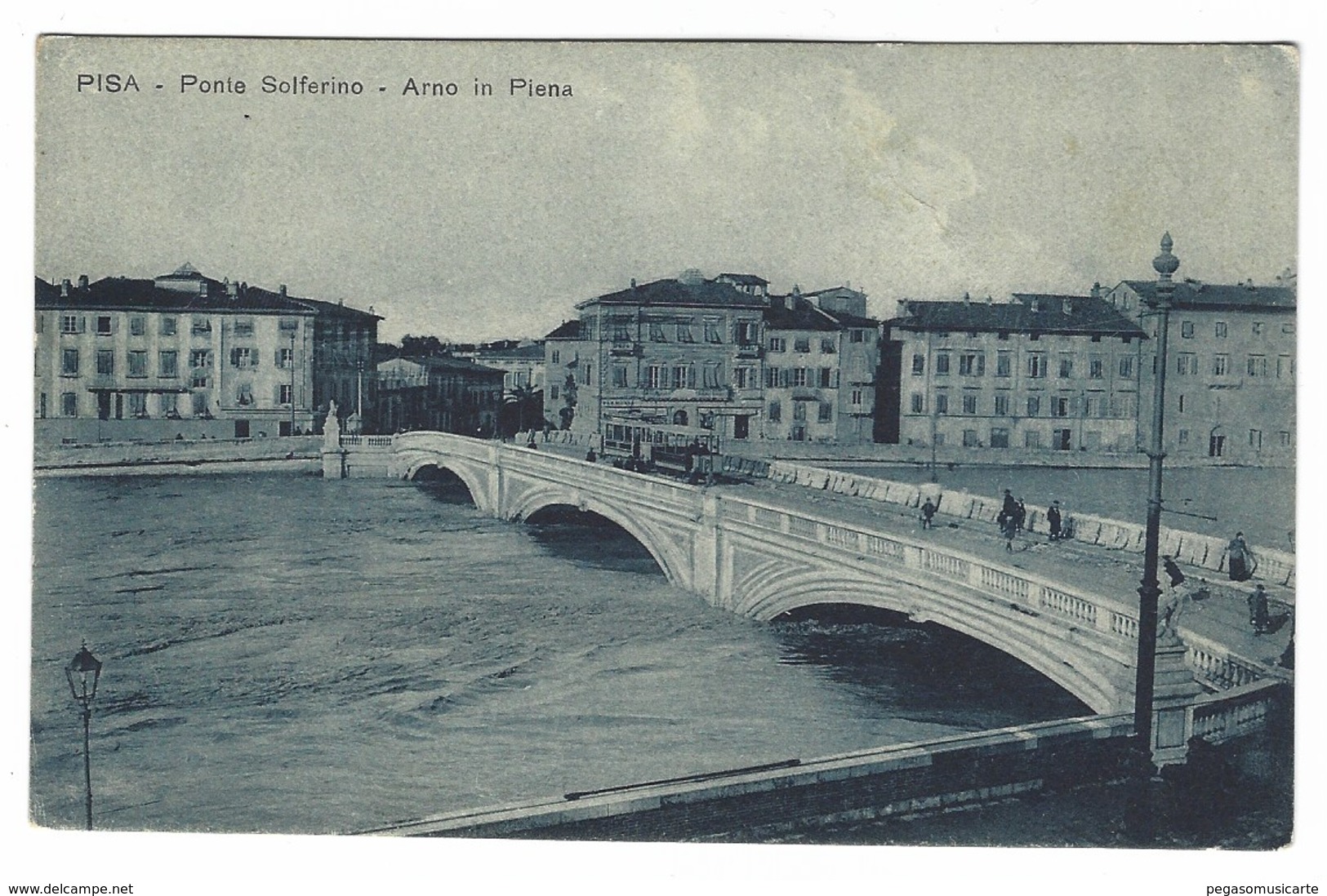 1919 - PISA PONTE SOLFERINO ARNO IN PIENA ANIMATA 1920 CIRCA - Pisa