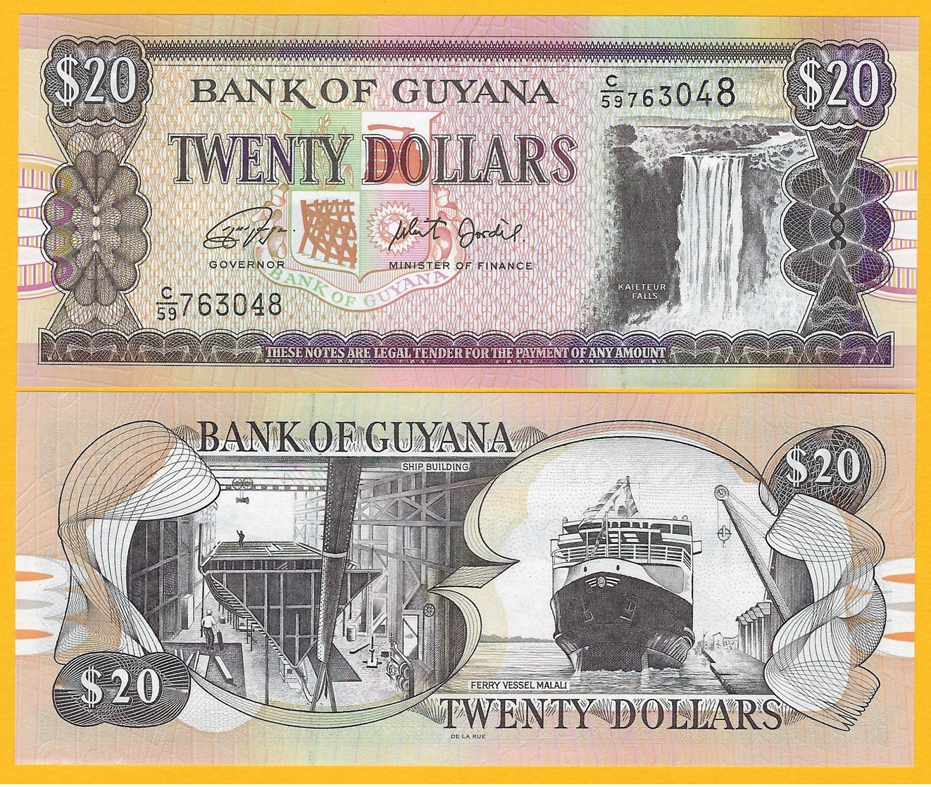 Guyana 20 Dollars P-30 ND (1996-2018) UNC Banknote - Guyana