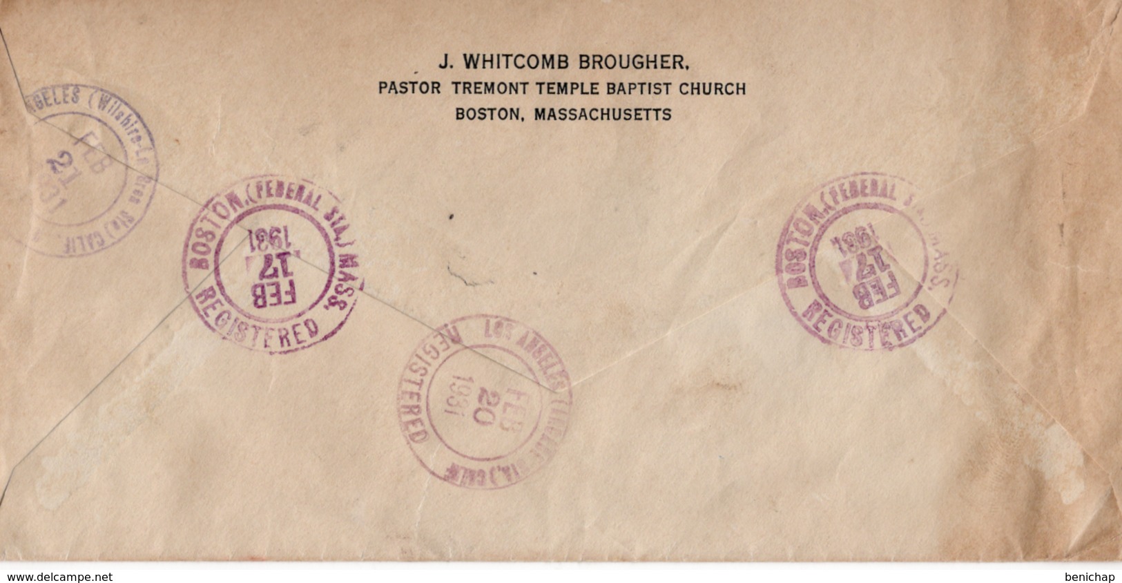 (R101) SCOTT C 12 - WINGED GLOBE - 566 - AIR MAIL - BOSTON REGISTERED - FEB 1931 - LOS ANGELES. - 1c. 1918-1940 Covers