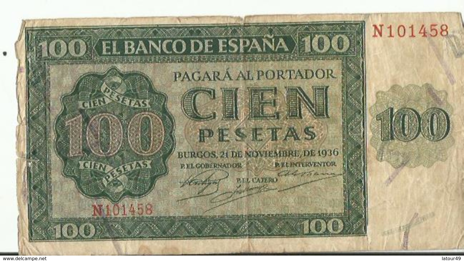 BILLET100....CIEN PESETAS BURGOS 1936 MADRID 1979 - 100 Pesetas