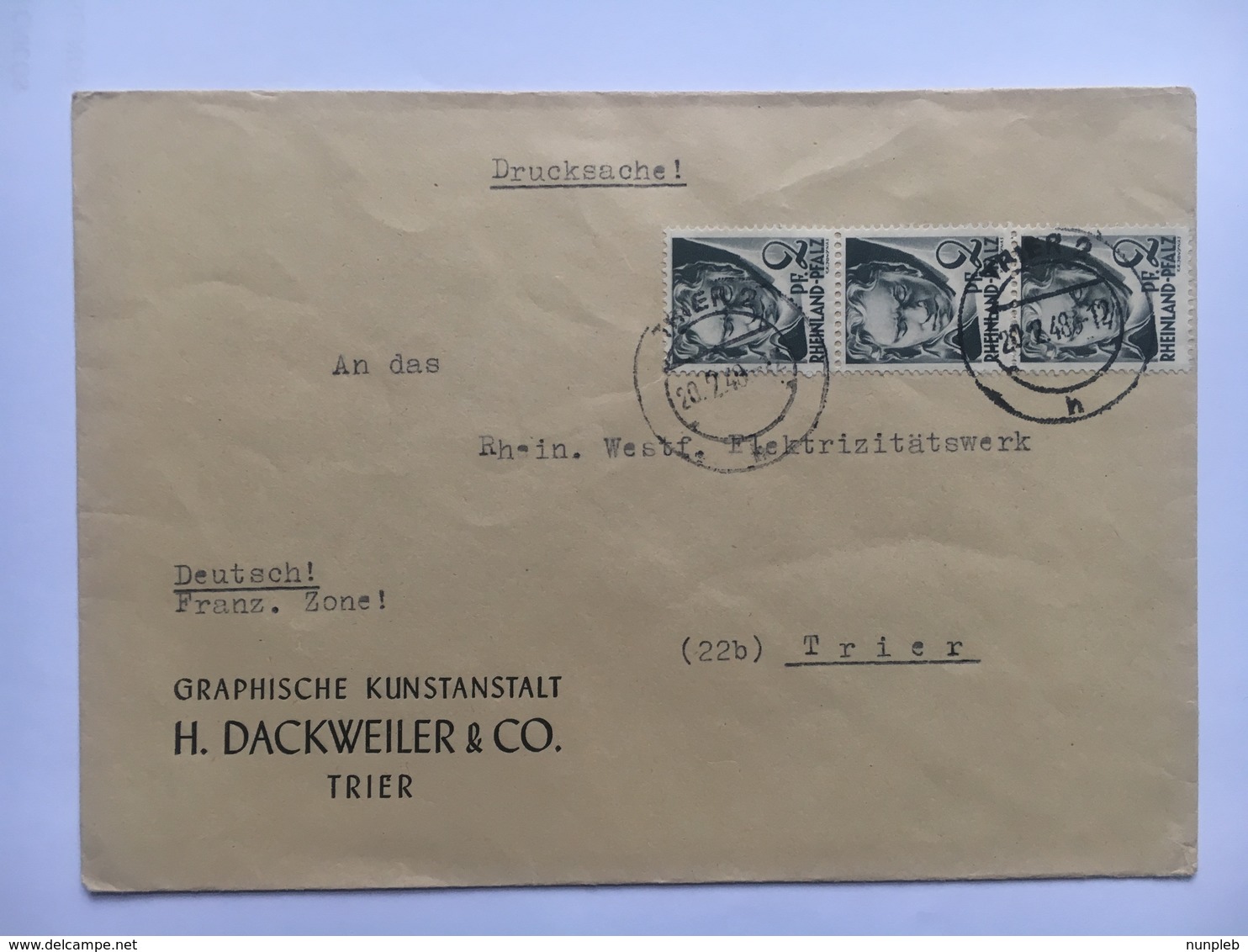 GERMANY 1949  Occupation Cover Trier Internal - Sonstige & Ohne Zuordnung