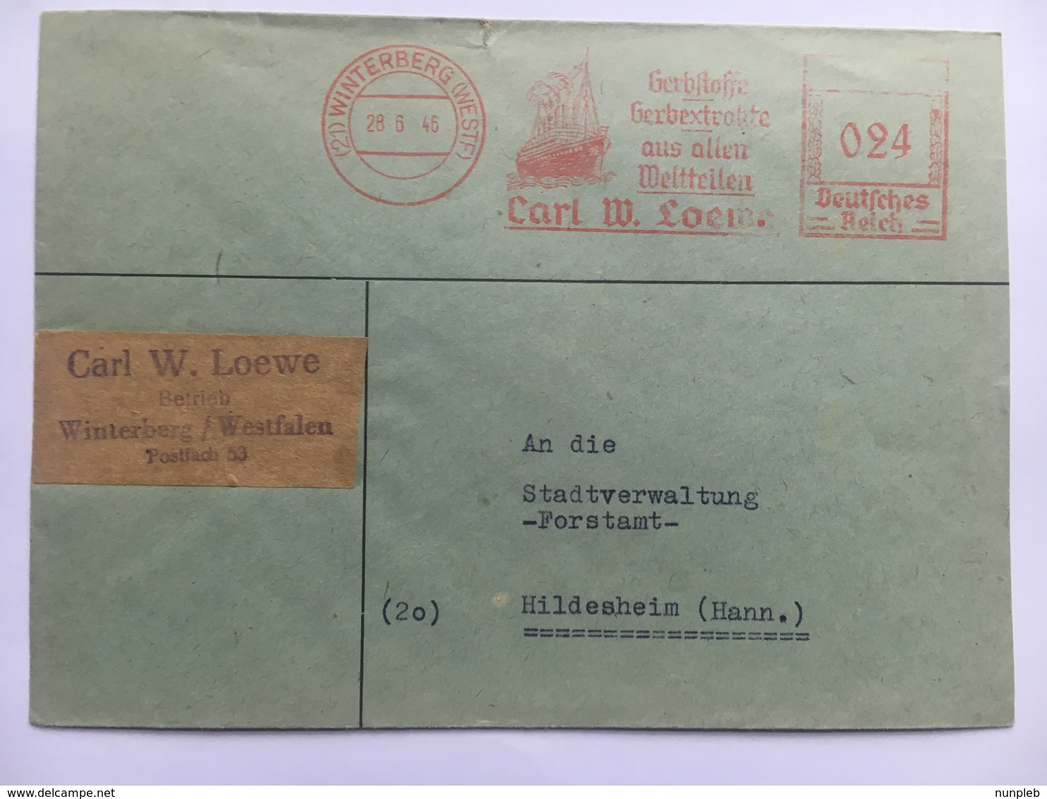 GERMANY 1946 Cover With Winterberg Meter Mark To Hildesheim - Sonstige & Ohne Zuordnung