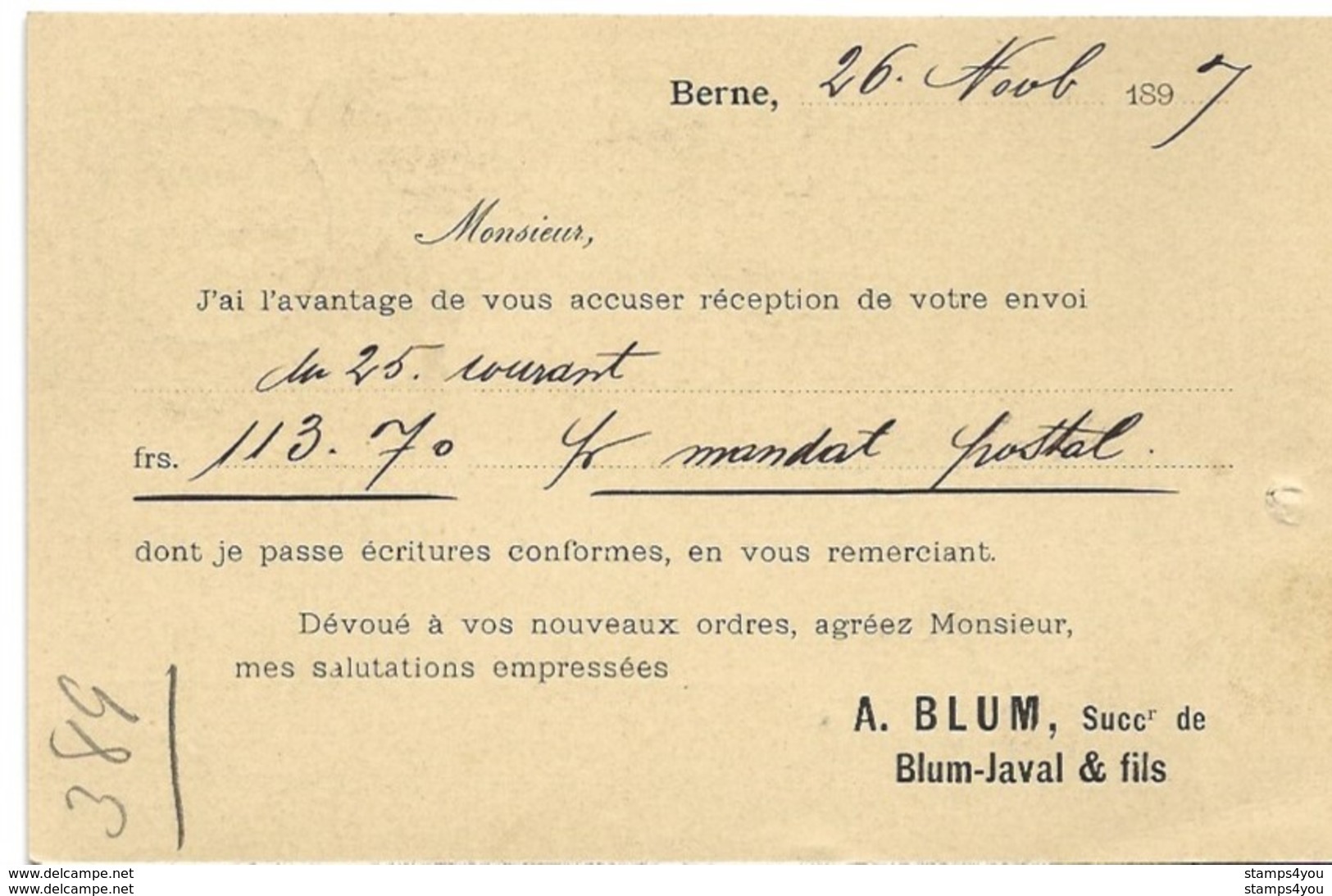 214 - 35 - Entier Postal Privé "A. Blum" 1897 Bern - Ganzsachen