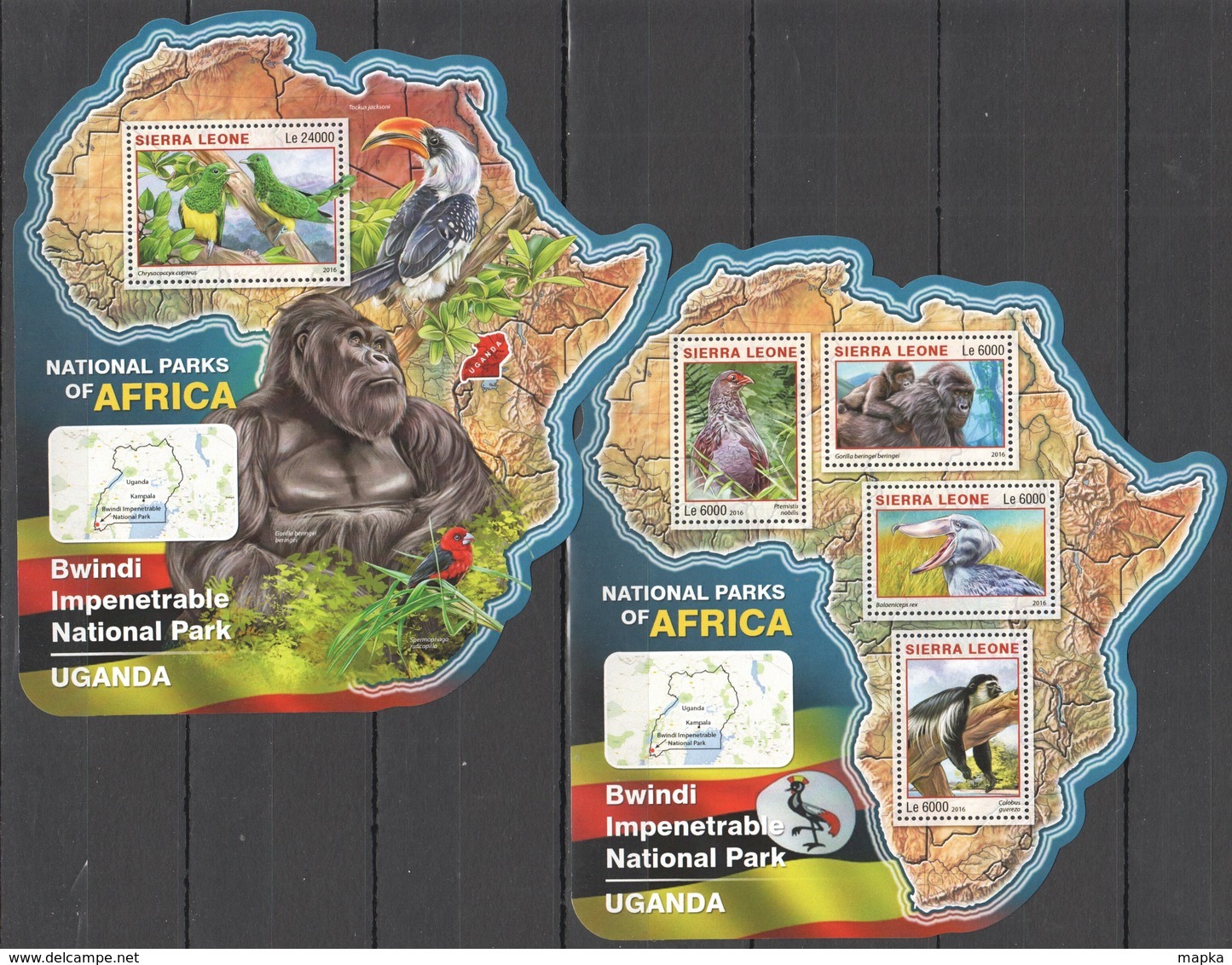 ST261 2016 SIERRA LEONE WILD ANIMALS NATIONAL PARK BWINDI IMPENETRABLE KB+BL MNH - Altri & Non Classificati