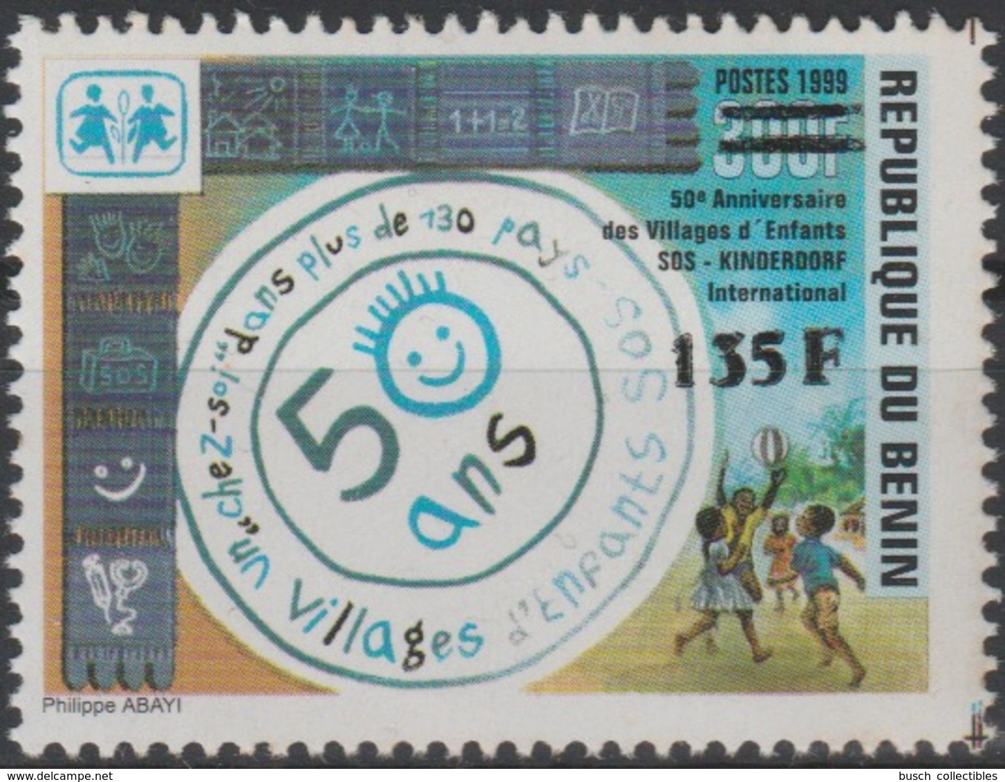 Bénin 2000 Mi. 1250 50 Ans SOS Villages D'enfants Kinderdorf Children Protection Surchargé Overprint MNH** - Benin – Dahomey (1960-...)