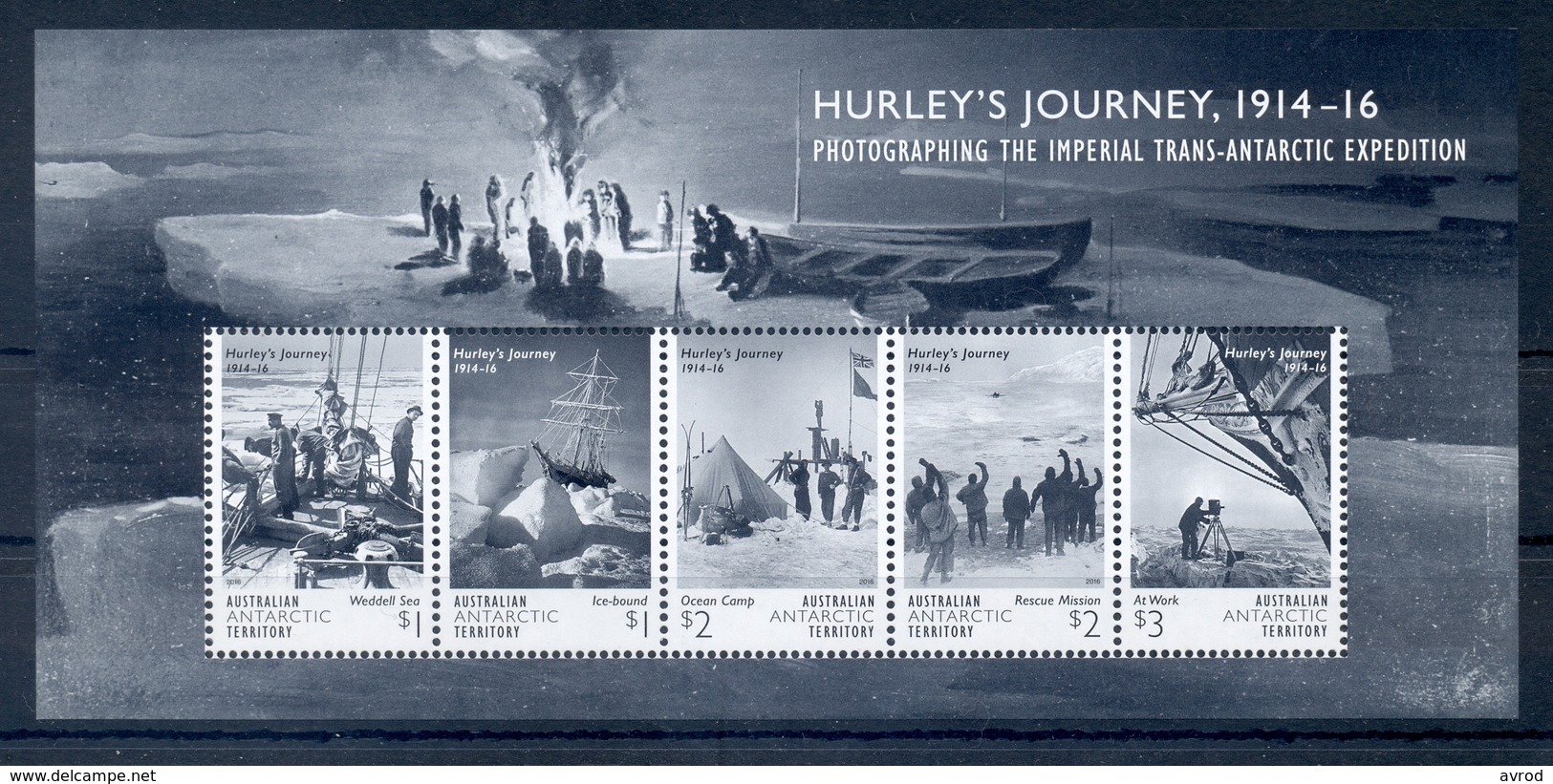 AUSTRALIAN ANTARCTIC TERRITORY * 2016 * M/Sheet (5 Stamps) * MNH** Hurley's Journey - Mi.No BL18 - Oceania (Other)