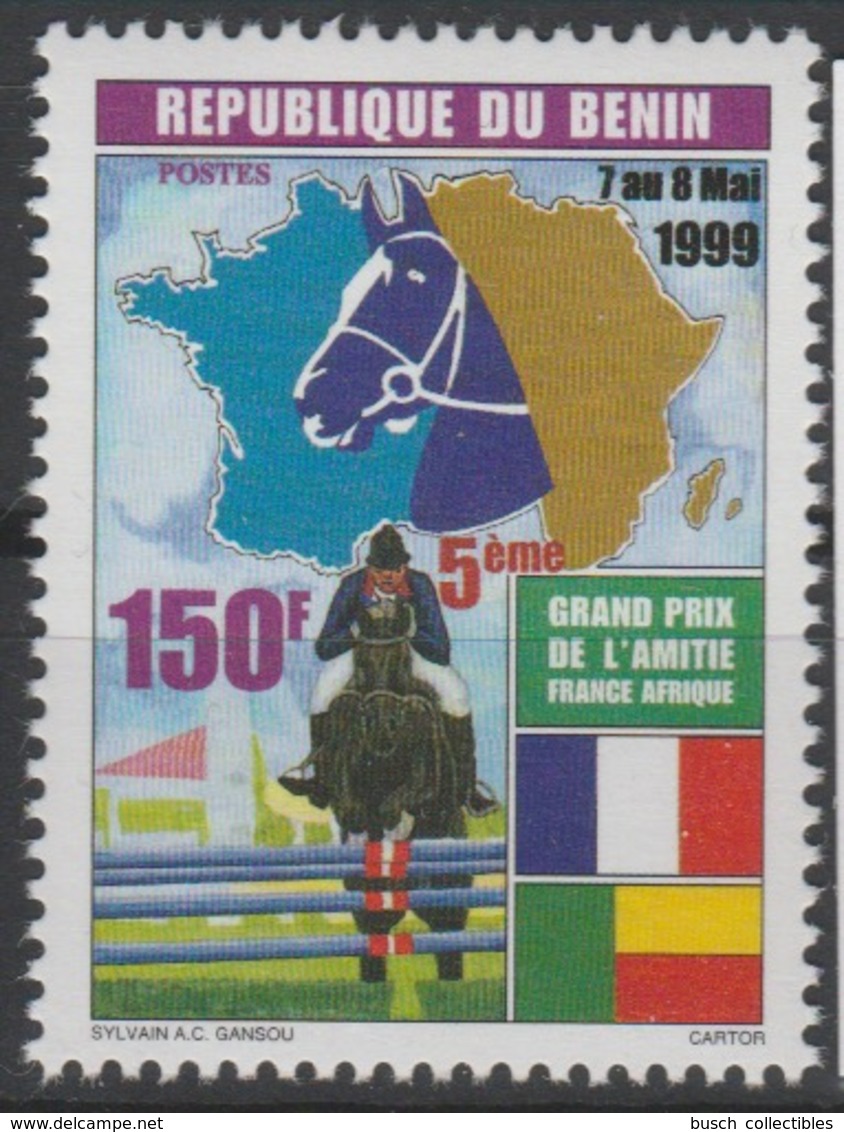 Bénin 1999 Mi. 1224 150 F Fauna Faune Horse Riding Cheval Hippisme Pferd Grand Prix De L'Amitié France Afrique - Benin – Dahomey (1960-...)
