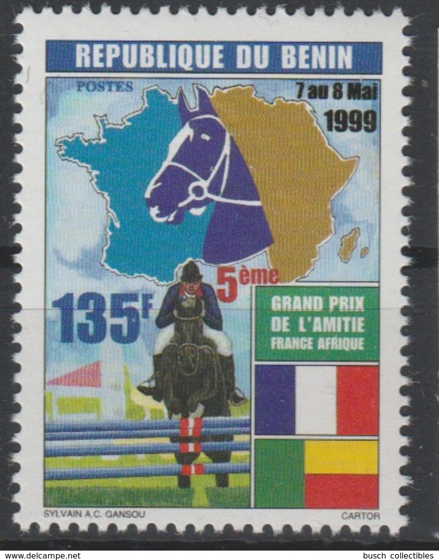 Bénin 1999 Mi. 1223 135 F Fauna Faune Horse Riding Cheval Hippisme Pferd Grand Prix De L'Amitié France Afrique - Caballos