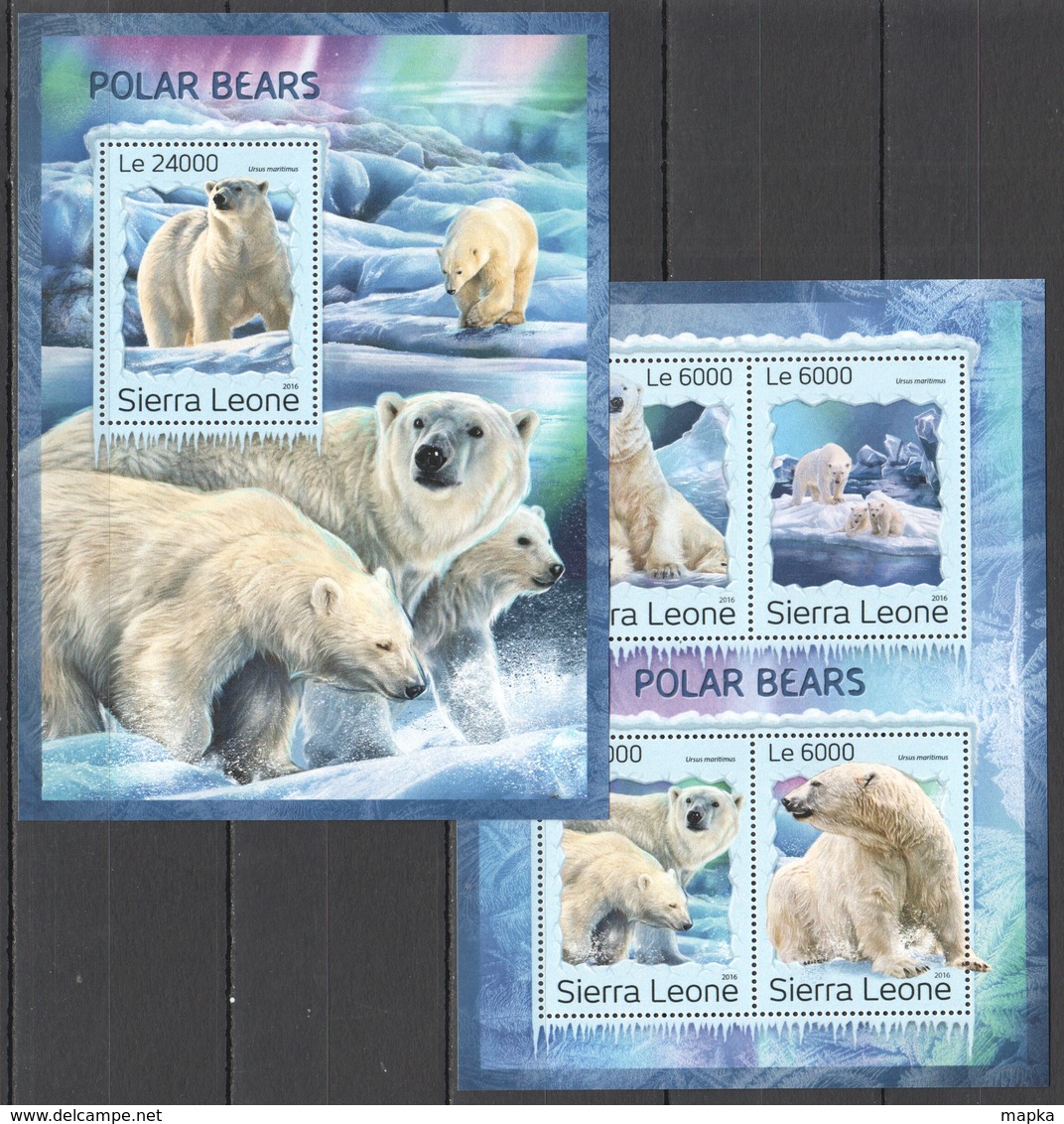 ST325 2016 SIERRA LEONE FAUNA MARINE LIFE ANIMALS POLAR BEARS KB+BL MNH - Bären