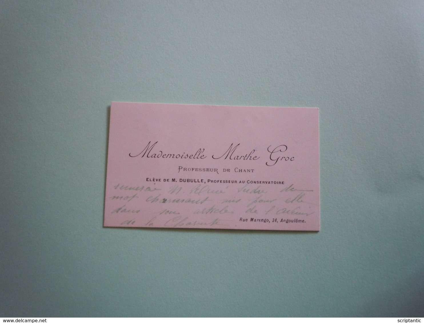 Carte De Visite Autographe MARTHE GROC Professeur De Chant - Cantantes Y Musicos