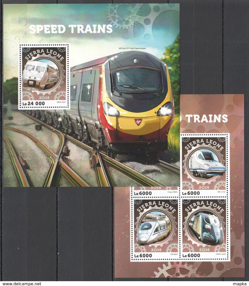 ST384 2016 SIERRA LEONE TRAINS LOCOMOTIVES SPEED TRAINS KB+BL MNH - Trains