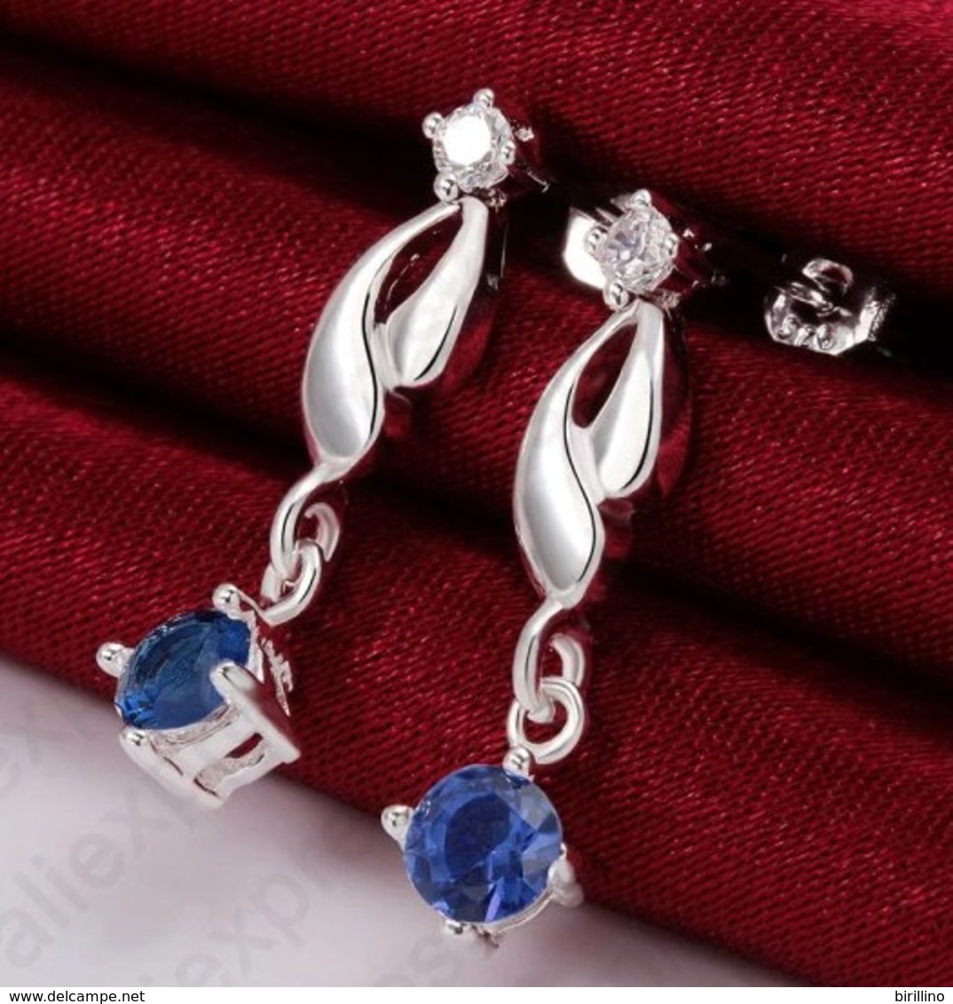 A60120 - Orecchini Pendenti In 925 Sterling - Zirconi Blu - Oorringen