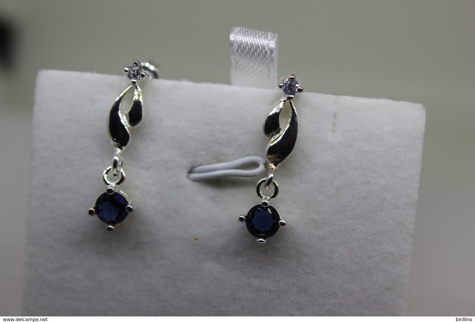 A60120 - Orecchini Pendenti In 925 Sterling - Zirconi Blu - Boucles D'oreilles