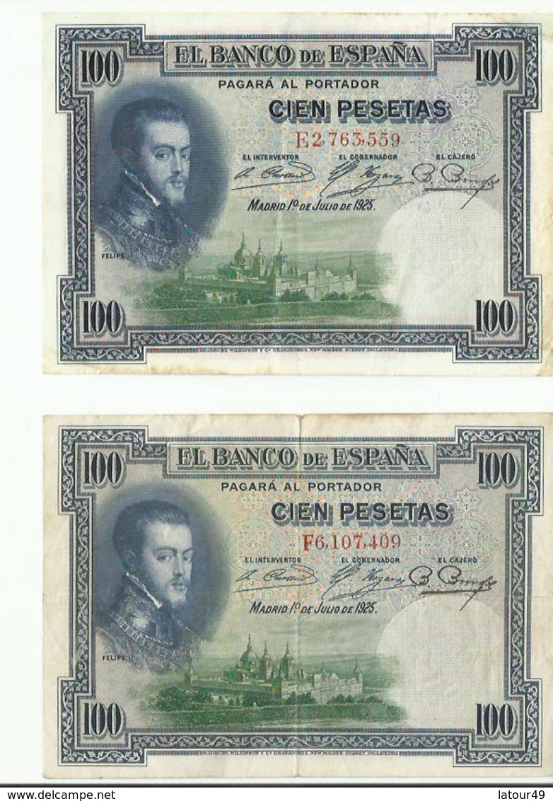 2 BILLETS 100...CIEN  PESETAS MADRID 1925 - 100 Pesetas