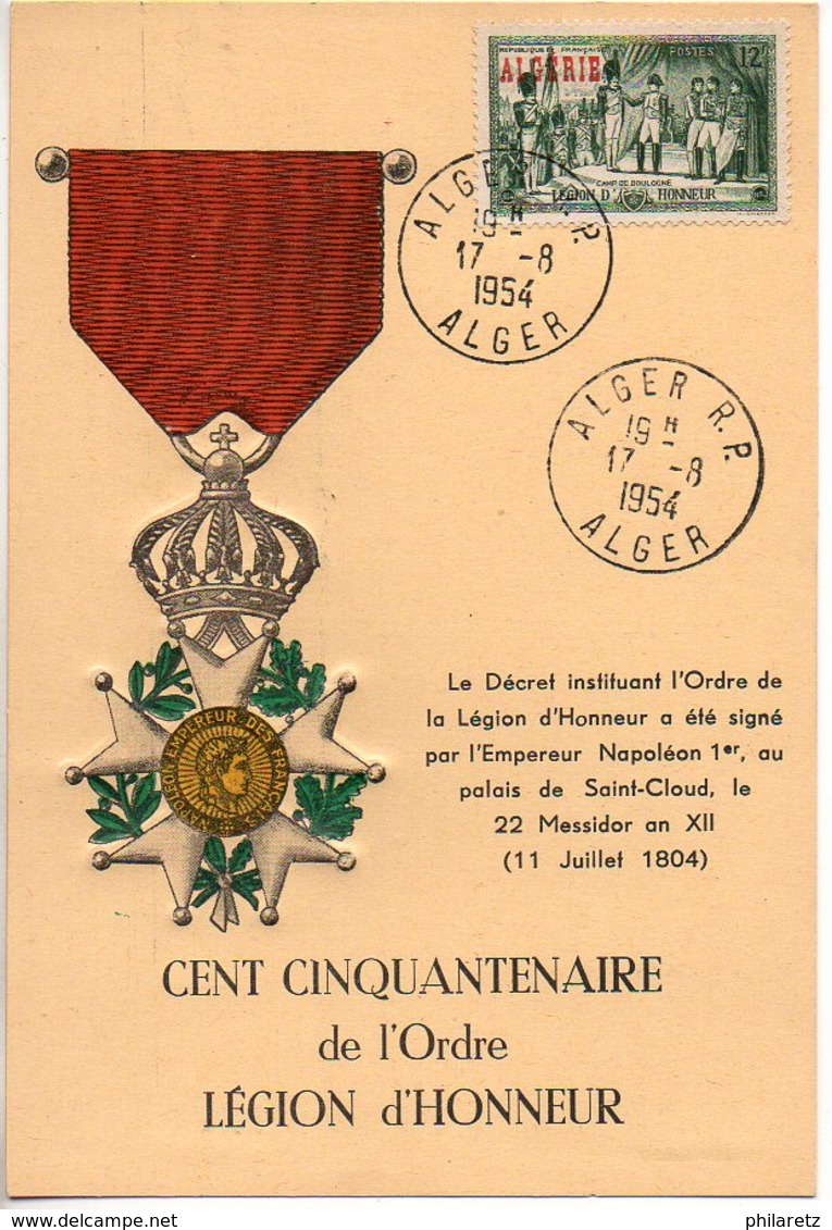 Algérie - FdC (1er Jour), CaD Temporaire : Légion D'Honneur - 3 Documents - Lettres & Documents