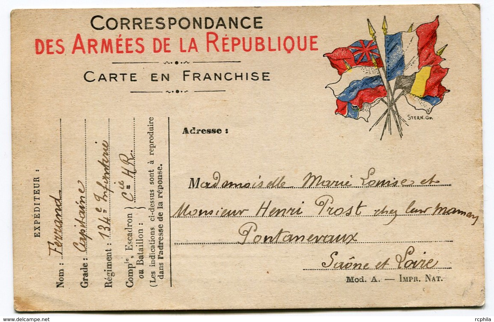 RC 14963 FRANCE WWI 14 / 18 DESSIN D'UN SOLDAT ALLEMAND SUR CARTE DE FRANCHISE MILITAIRE ADRESSÉE A DES ENFANTS - Covers & Documents