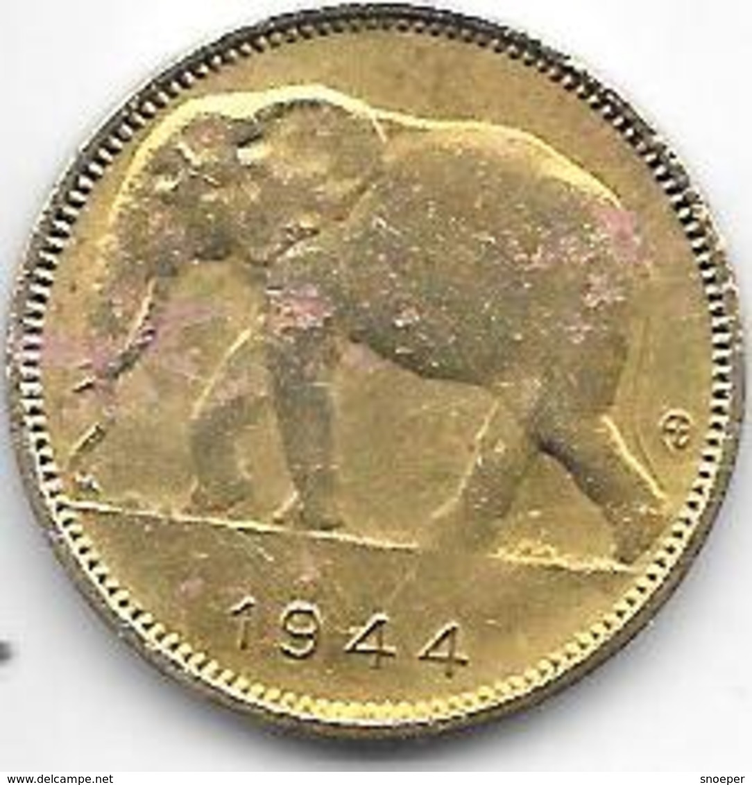 Belgium Congo 1 Franc  1944   Km 26  Vf - 1934-1945: Leopold III