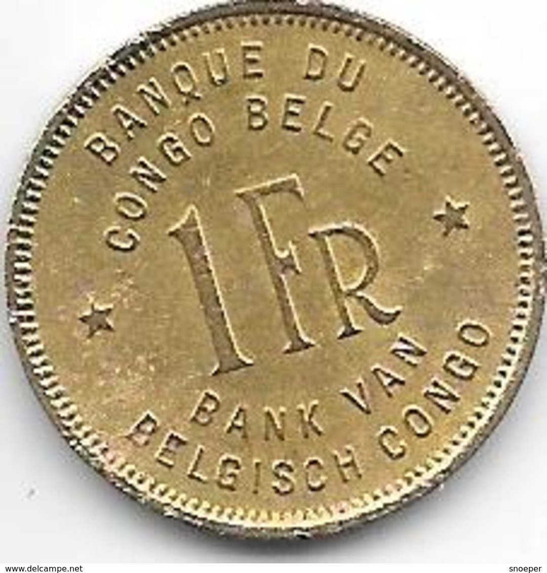 Belgium Congo 1 Franc  1944   Km 26  Vf - 1934-1945: Leopold III