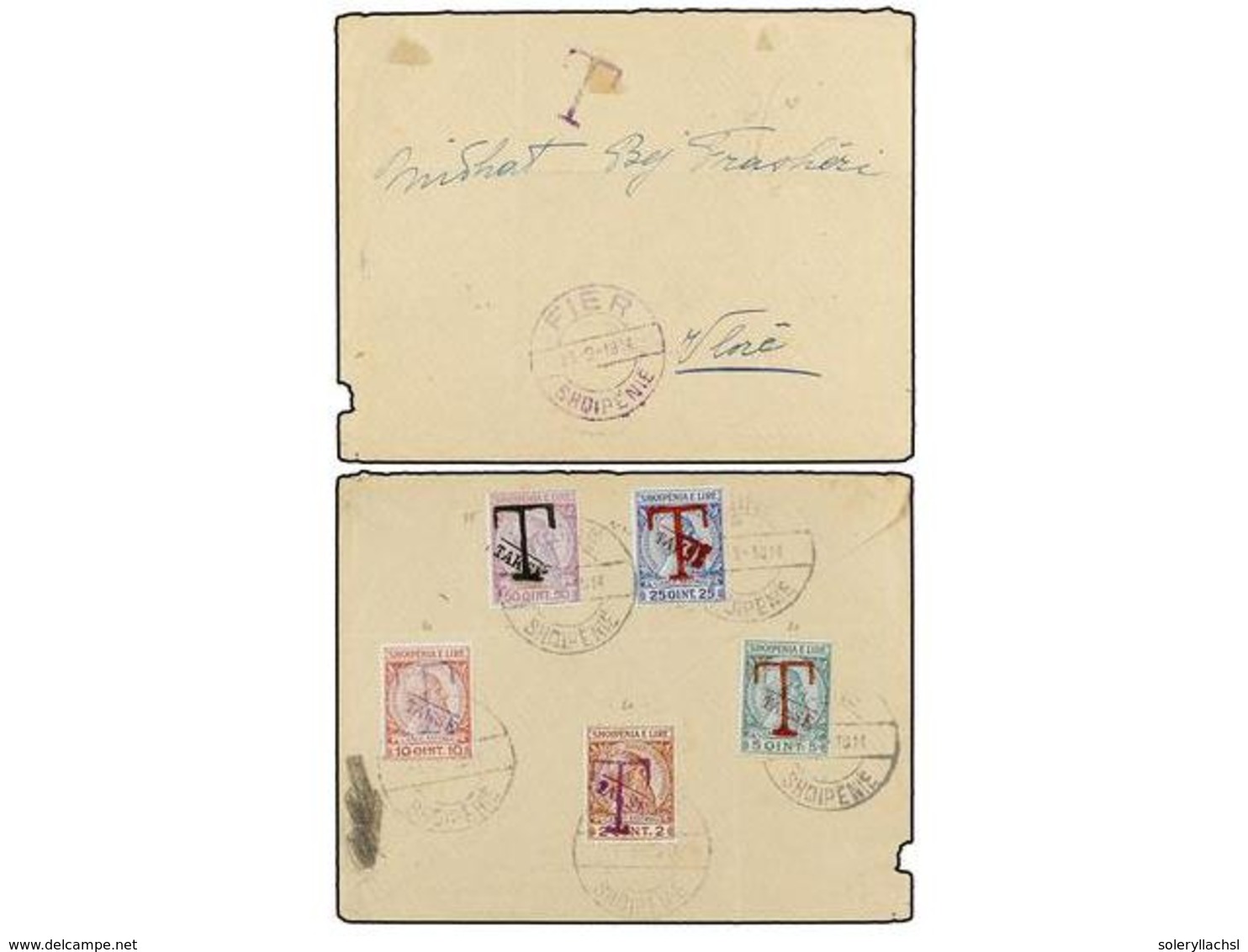 ALBANIA. Mi.P 1/5. 1914. FIER To VLONE. Unfranked Cover, Taxed On Arrival With 2 Q., 5 Q., 10 Q., 25 Q., 50 Q. Postage D - Andere & Zonder Classificatie