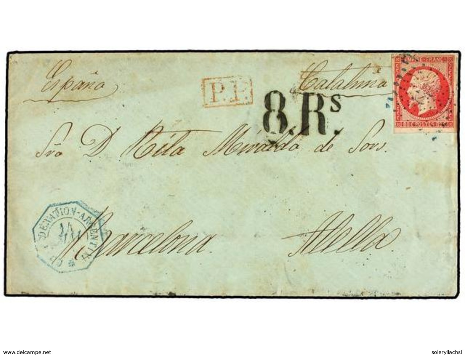 ARGENTINA. 1861. BUENOS AIRES A ALELLA (Barcelona, España). Circulada Con Sello Francés De 80 Cts. Rojo, Mat. ANCLA En A - Otros & Sin Clasificación