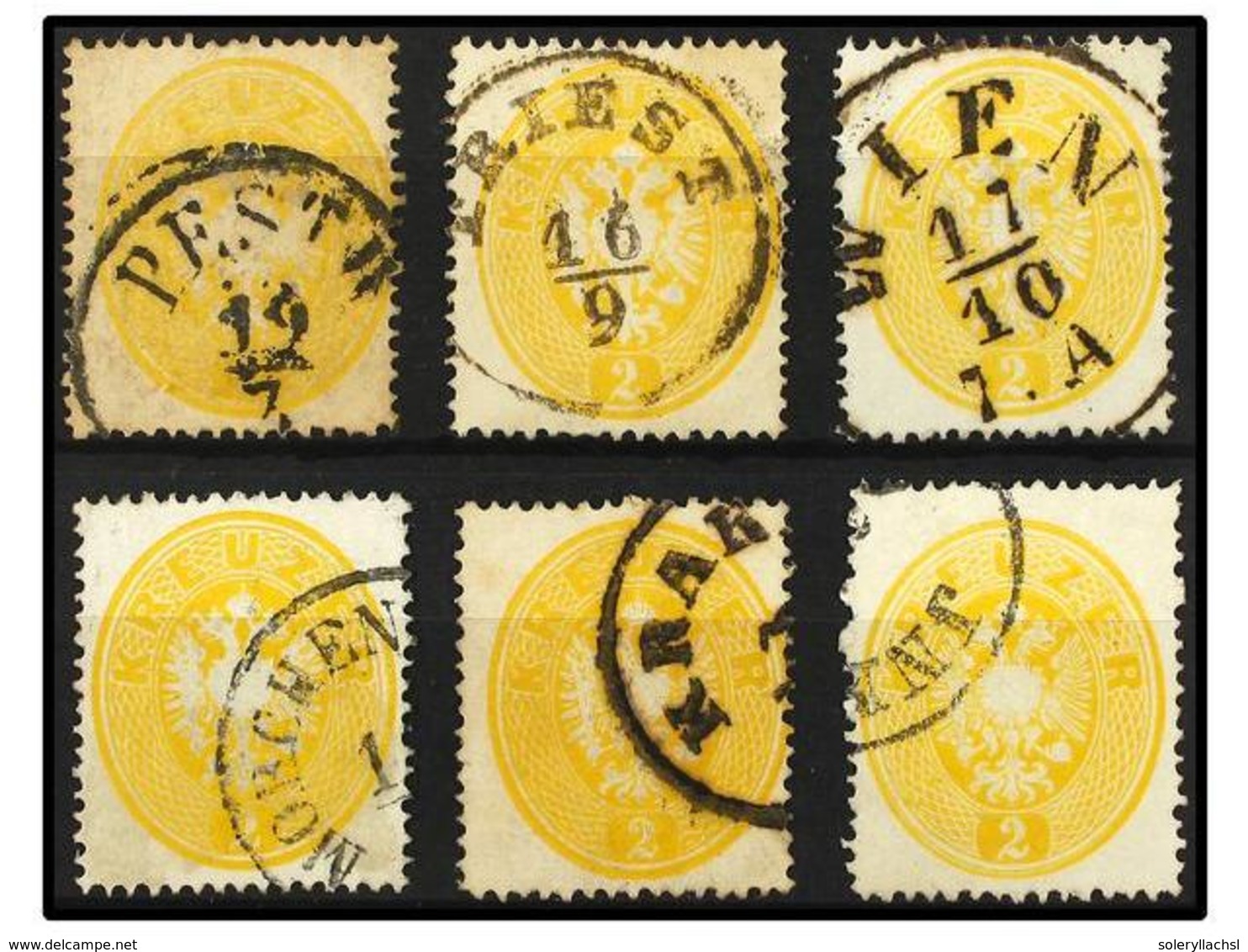 ° AUSTRIA. Mi.24 (6). 1863. 2 Kr. Yellow. 6 Fine Used Stamps. Michel.780€. - Otros & Sin Clasificación