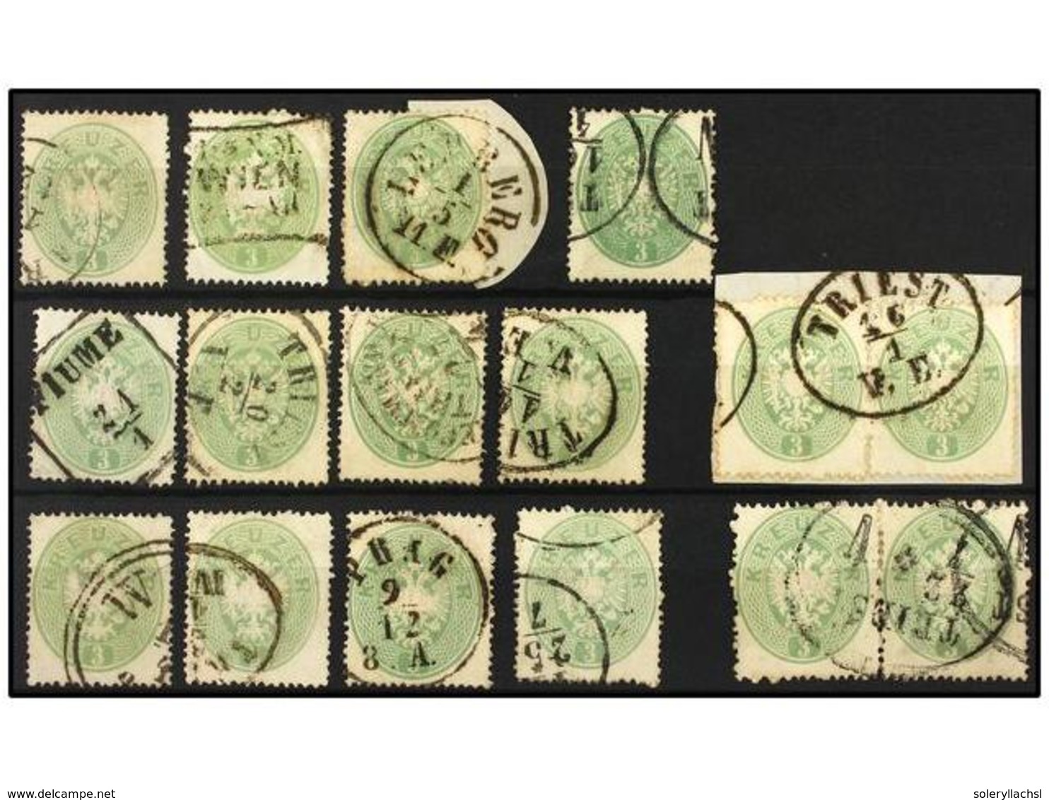 ° AUSTRIA. Mi.25 (16). 1863. 3 Kr. Green. 12 Stamps And 2 Pairs. FINE. Michel.+1.800€. - Otros & Sin Clasificación