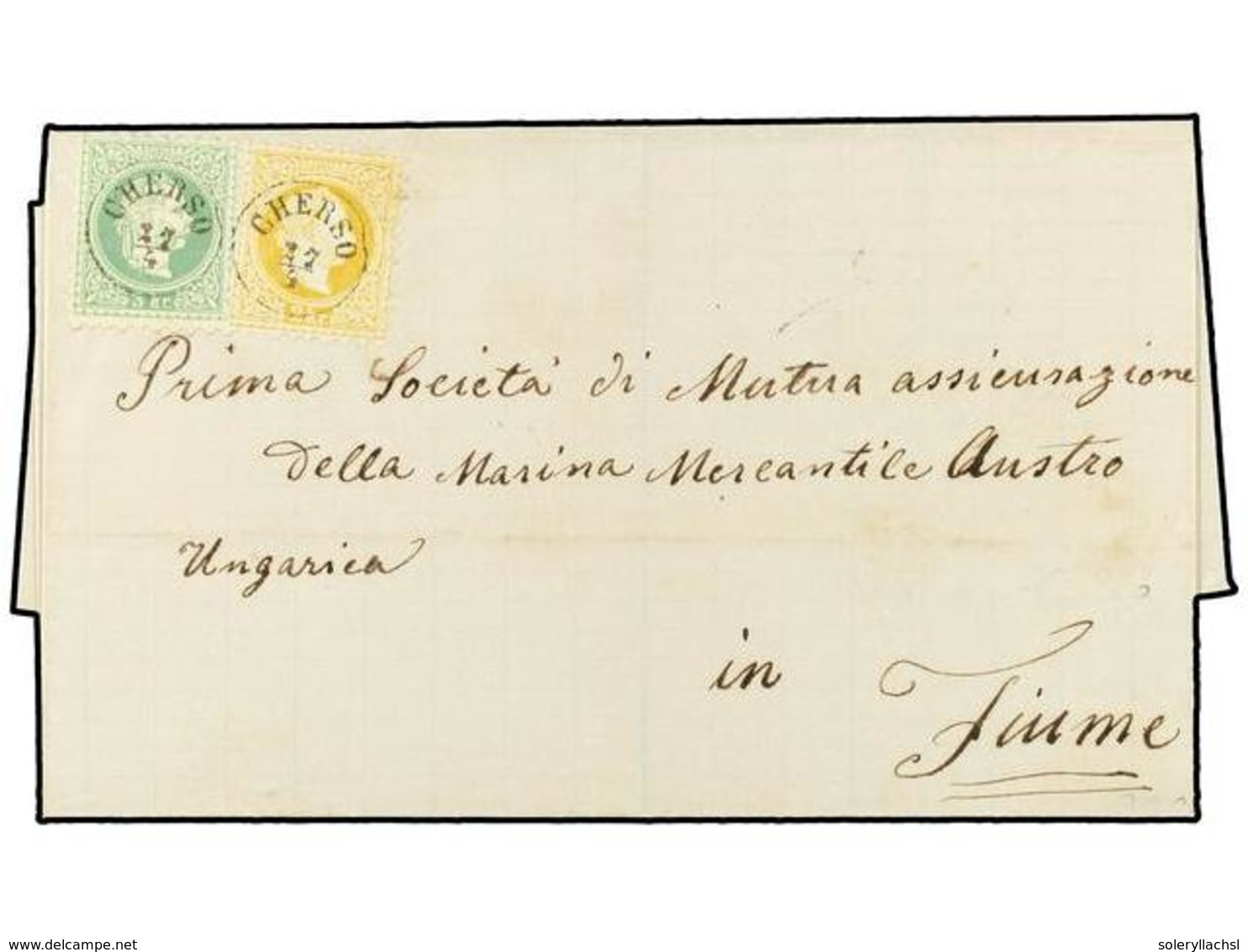 AUSTRIA. 1875 (April 27). Cover To FIUME Franked By 1867 3kr. Green Coarse Printing And 1874 2kr. Yellow Fine Printing,  - Sonstige & Ohne Zuordnung