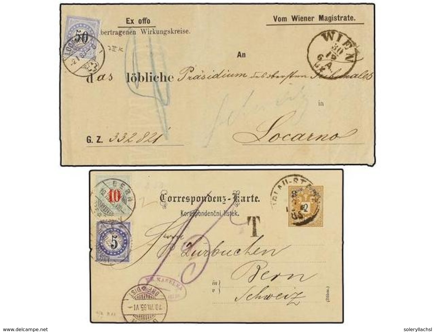 AUSTRIA. 1883-85. Cover And Postal Stationary To SWITZERLAND Taxed On Arrival With 10 + 5 Cts. And 50 Cts. Stamps. - Sonstige & Ohne Zuordnung