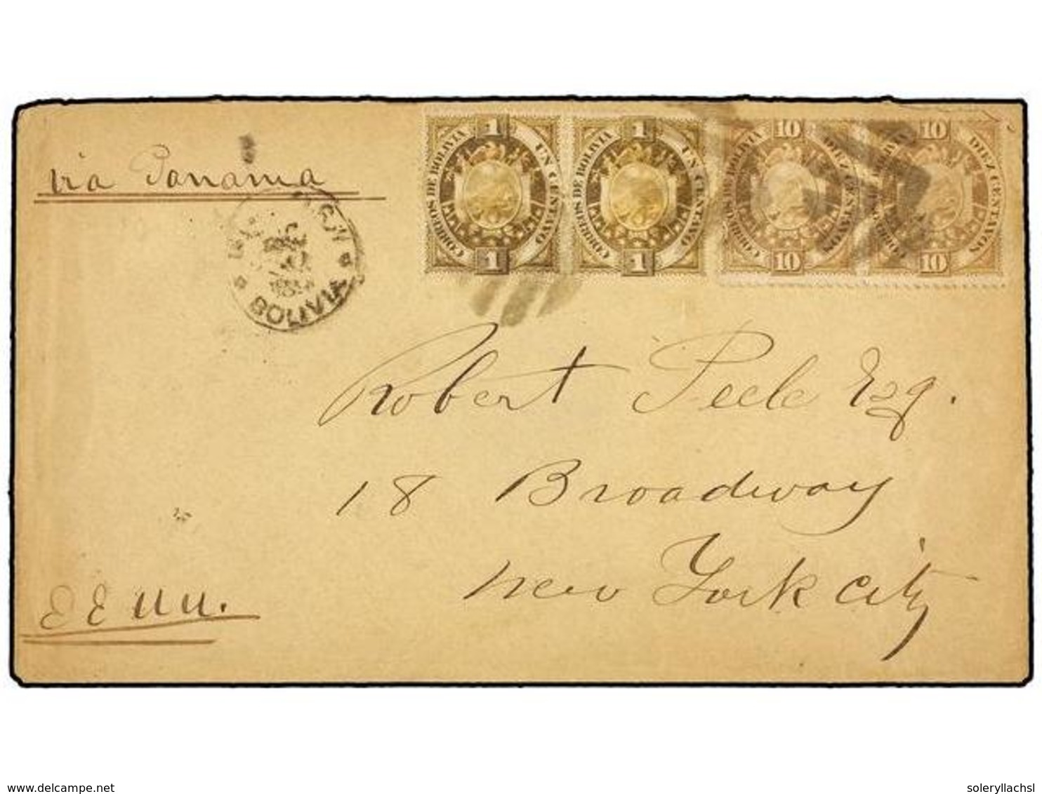 BOLIVIA. Sc.40 (2), 43 (2). 1897. BOLIVIA A NEW YORK. 1 Ctvo. Oliva (2) Y 10 Cts. Castaño Claro. - Sonstige & Ohne Zuordnung