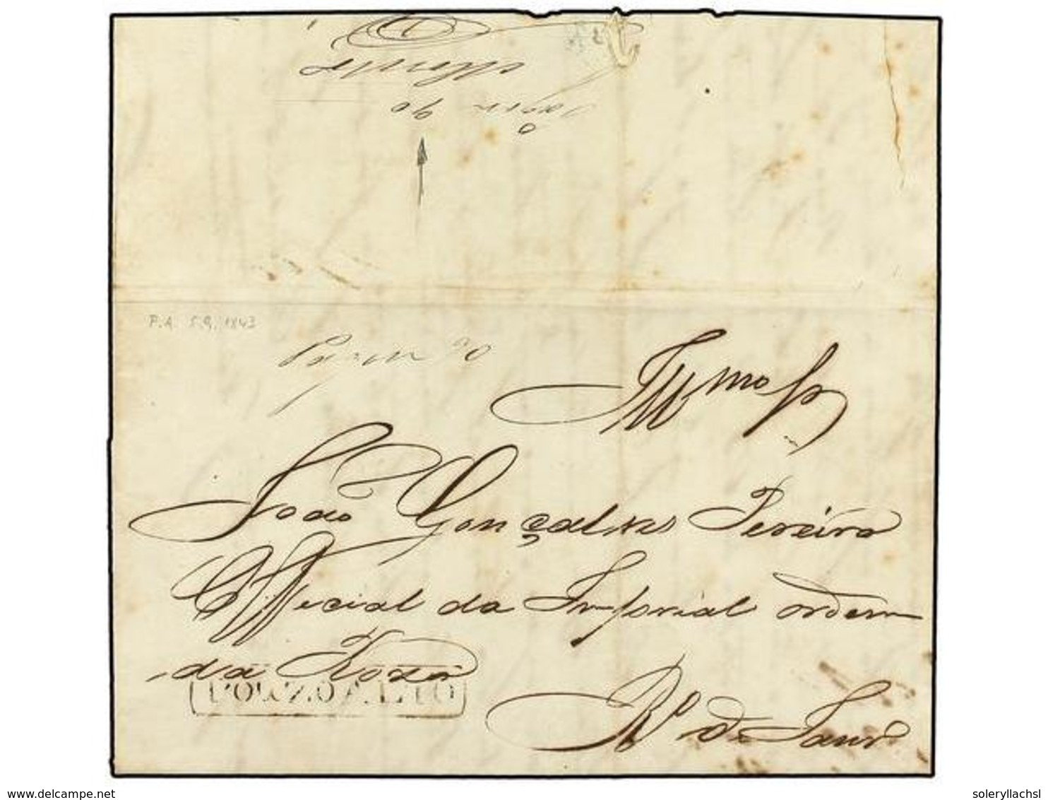 BRASIL. 1843 (5 Sept.). POUZO ALTO A RÍO DE JANEIRO. Marca Lineal POUZO ALTO Y Manuscrito 'Pagou 90' Y Al Dorso 'Pagou 9 - Sonstige & Ohne Zuordnung