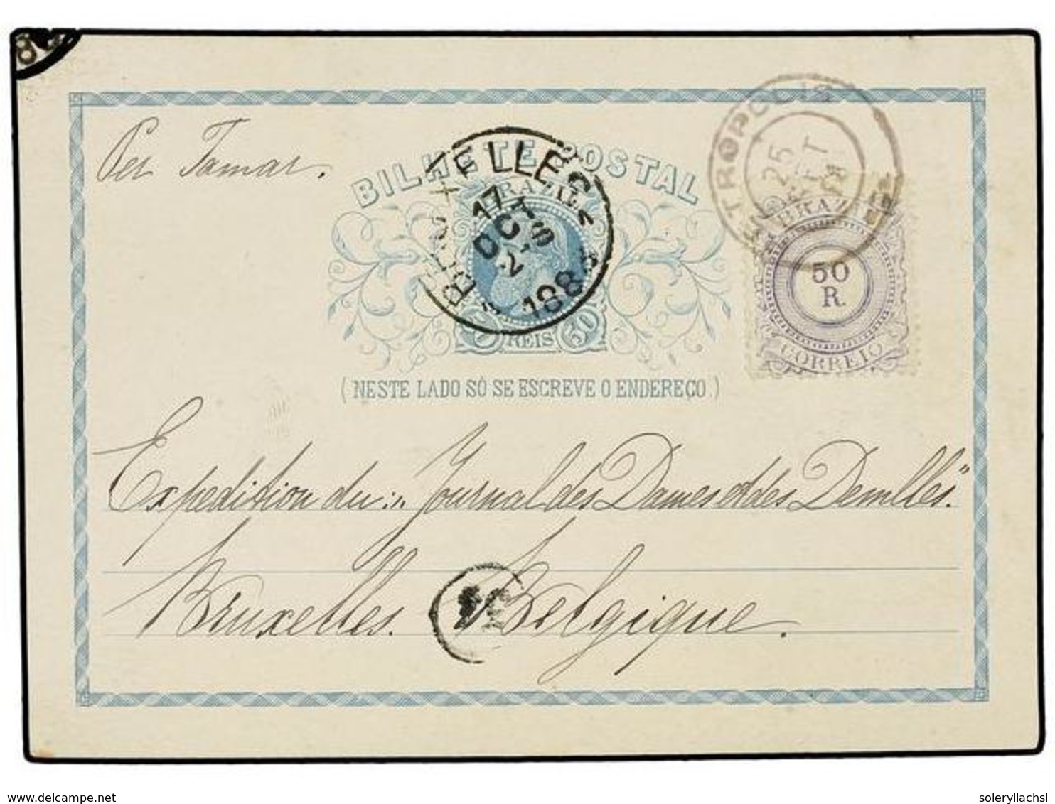 BRASIL. Sc.93. 1884. PETROPOLIS To BELGIUM. 40 Reis Postal Stationary Uprated With 50 Reis Stamp. - Altri & Non Classificati