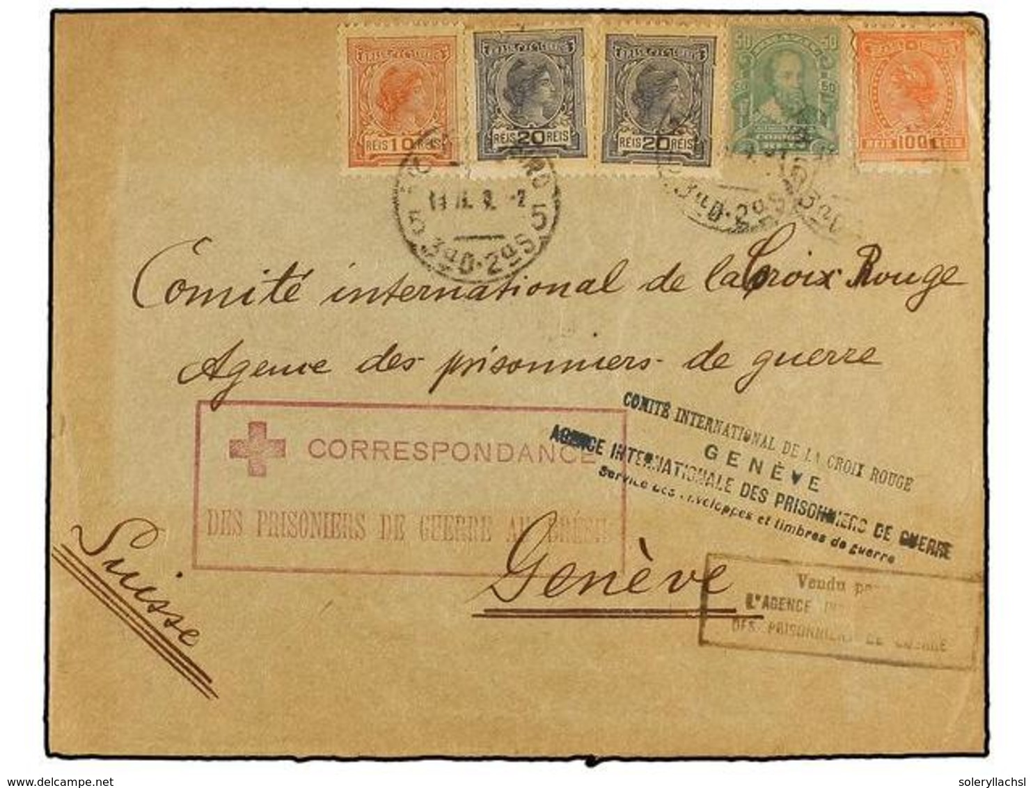 BRASIL. 1919. RÍO DE JANEIRO A SUIZA. 10 R., 20 R. (2), 50 R. Y 100 R. Sobre Enviado Al Comité Internacional De La Cruz  - Sonstige & Ohne Zuordnung