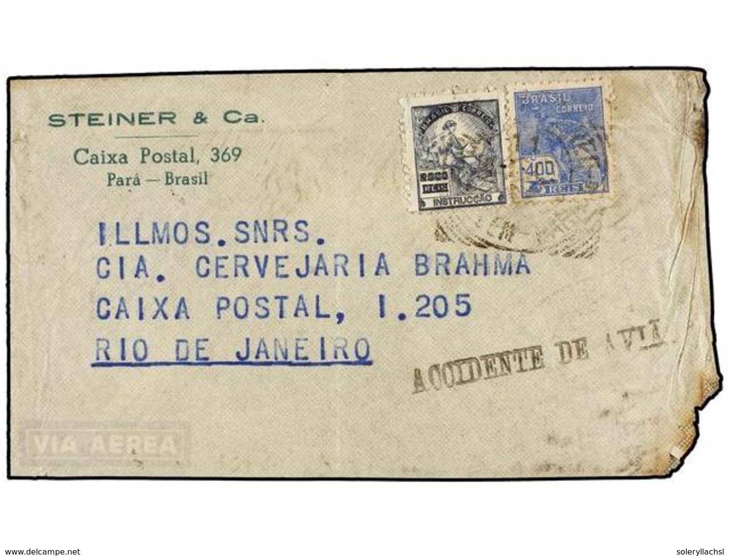 BRASIL. 1939. PARA A RÍO DE JANEIRO. CORREO ACCIDENTADO. Vuelo Accidentado En La Playa De Guambara (Río De Janeiro). Mar - Sonstige & Ohne Zuordnung