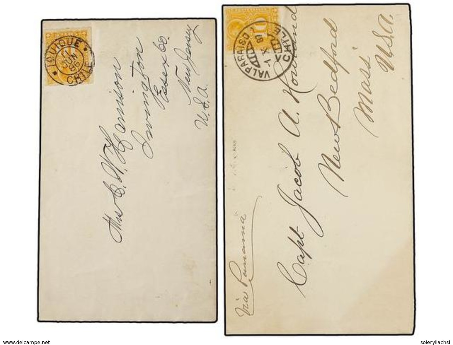 CHILE. Sc.29. 1886-87. Dos Cartas Circuladas Desde IQUIQUE Y VALPARAISO A USA Con Sello De 10 Ctvos. Naranja. - Altri & Non Classificati