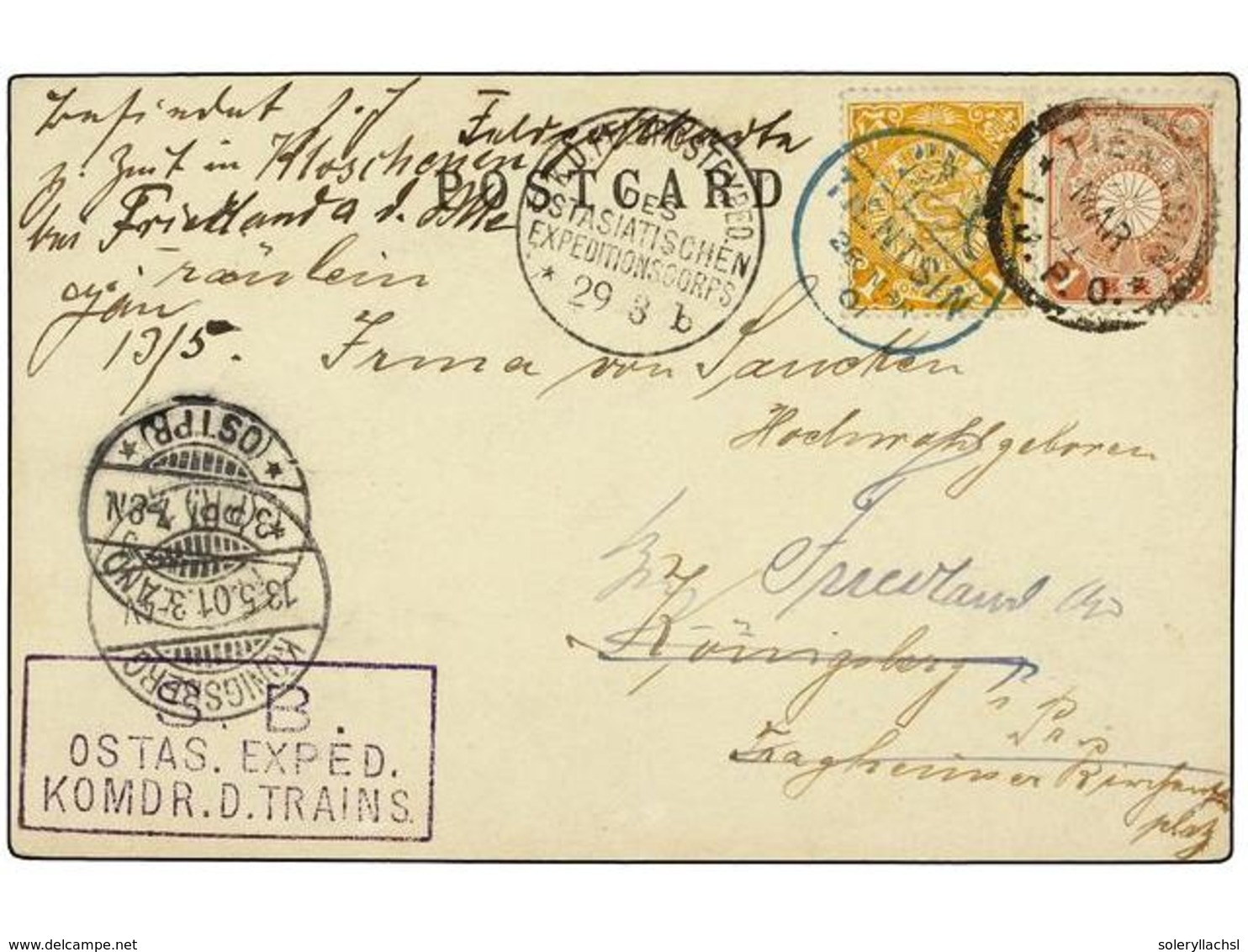 CHINA. 1901. TIENSIN To GERMANY. Postcard Franked With Chinese 1 Cent. Stamp And Japanese Occupation 1 Sen Stamp. - Sonstige & Ohne Zuordnung