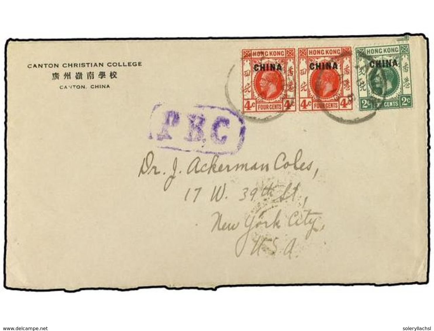 CHINA: OFICINAS POSTALES INGLESAS. 1918. Censored Envelope To UNITED STATES Bearing 2c Green (SG 2) And 4c Carmine (pair - Altri & Non Classificati