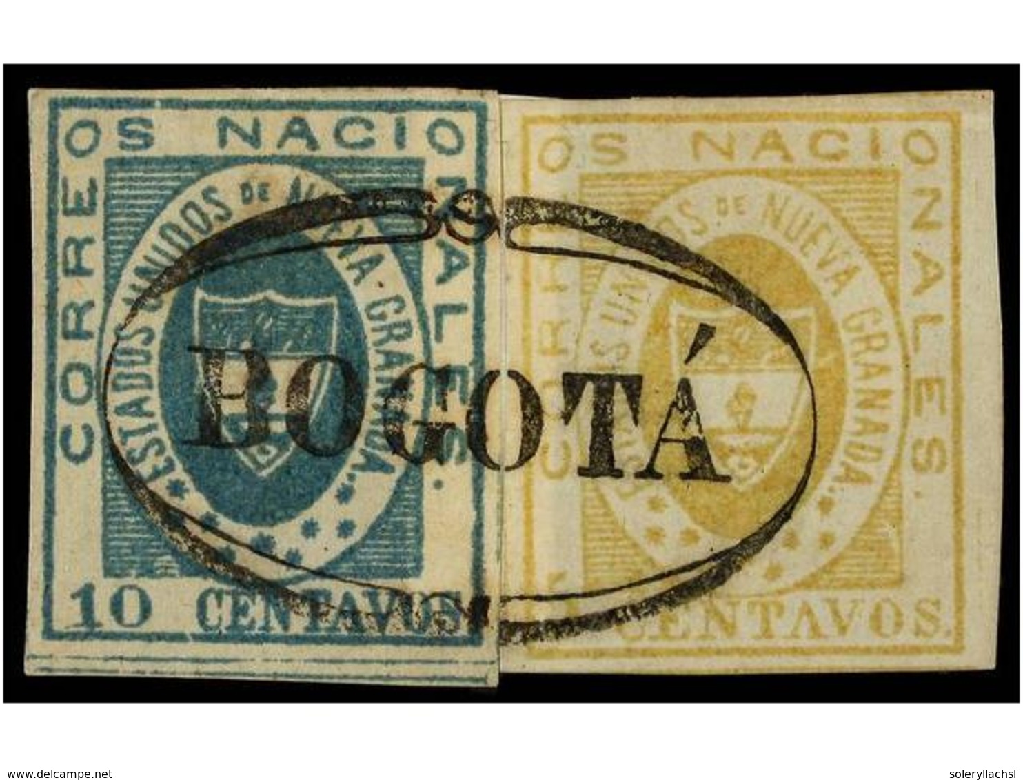 ° COLOMBIA. Yv.11 Y 12. 1861. 5 Ctvos. Amarillo Y 10 Ctvos. Azul. Ejemplares Sueltos, Mat. BOGOTA. MAGNÍFICOS. - Altri & Non Classificati