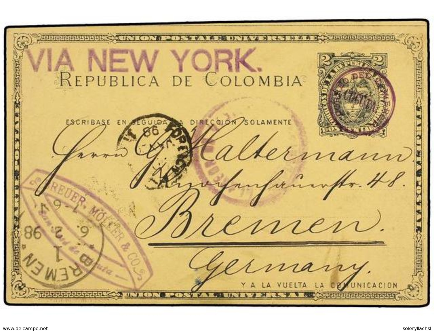 COLOMBIA. 1898. CUCUTA A ALEMANIA. Entero Postal De 2 Ctvos. Negro, Mat. CORREO DEL COMERCIO/CUCUTA. - Sonstige & Ohne Zuordnung