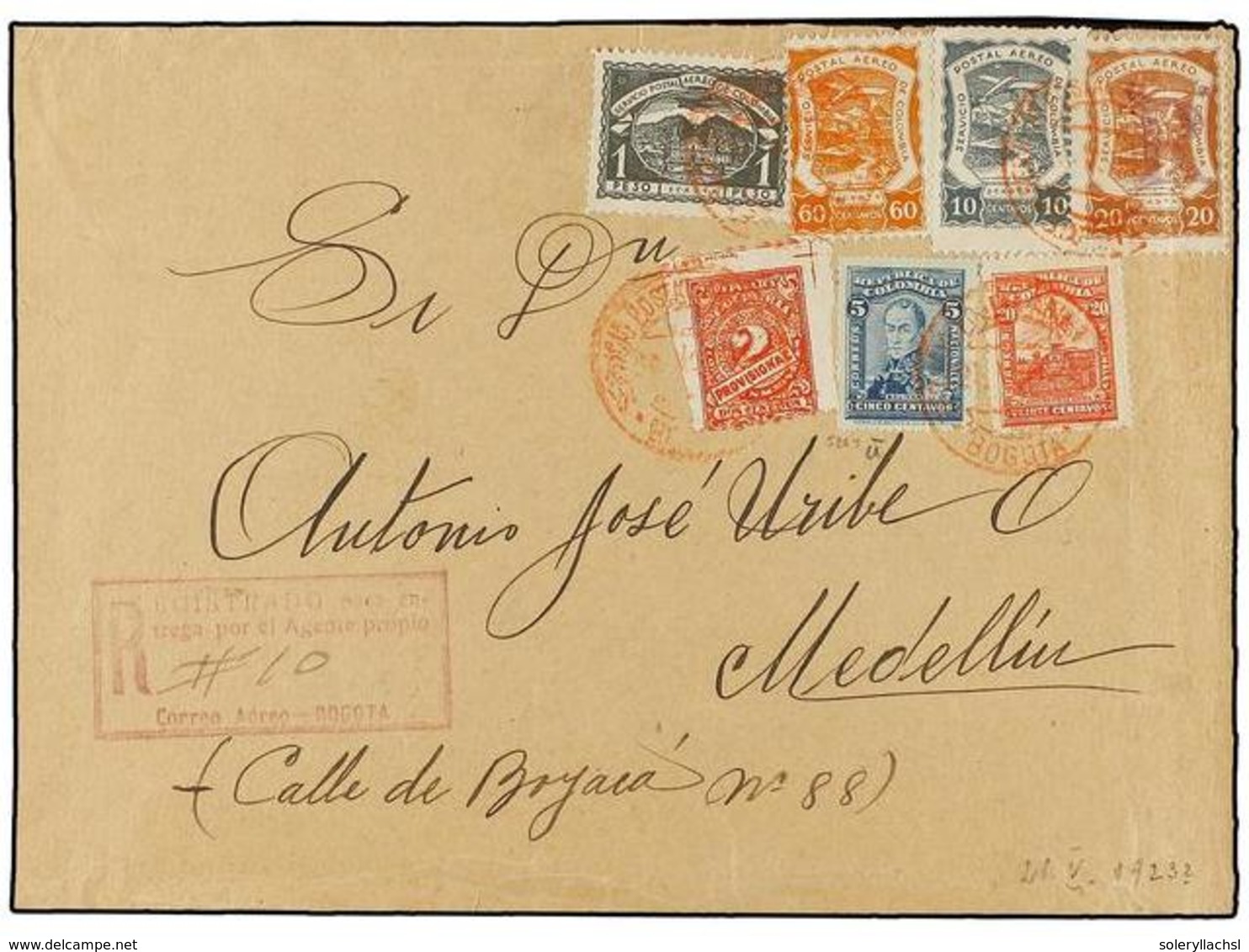 COLOMBIA. Sc.C26, C28, C31, C32. 1923. BOGOTÁ A MEDELLÍN. Frontal De Paquete Postal Con Franqueo De 2 Ctvos. Rojo, 5 Cts - Altri & Non Classificati