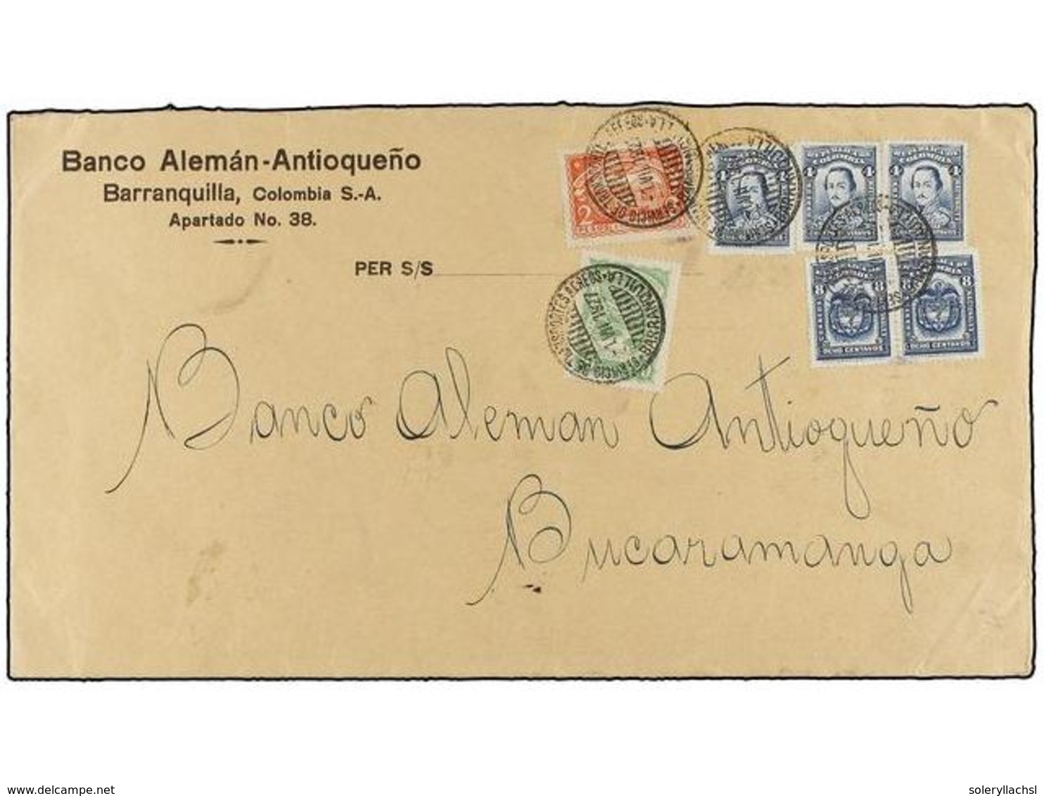 COLOMBIA. Sc.C39, C48. 1927. BARRANQUILLA A BUCARAMANGA. 4 Ctvos. (3), 8 Ctvos. (2) Y Sellos De SCADTA De 10 Cts. Verde  - Altri & Non Classificati