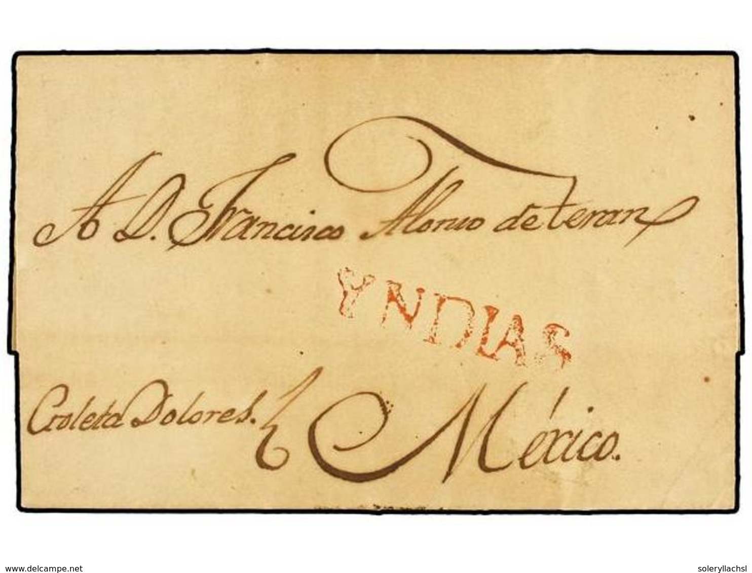 CUBA. 1811 (30 Oct.). HABANA A MÉXICO. Carta Completa, Marca YNDIAS En Rojo, Manuscrito 'Goleta Dolores'. - Otros & Sin Clasificación