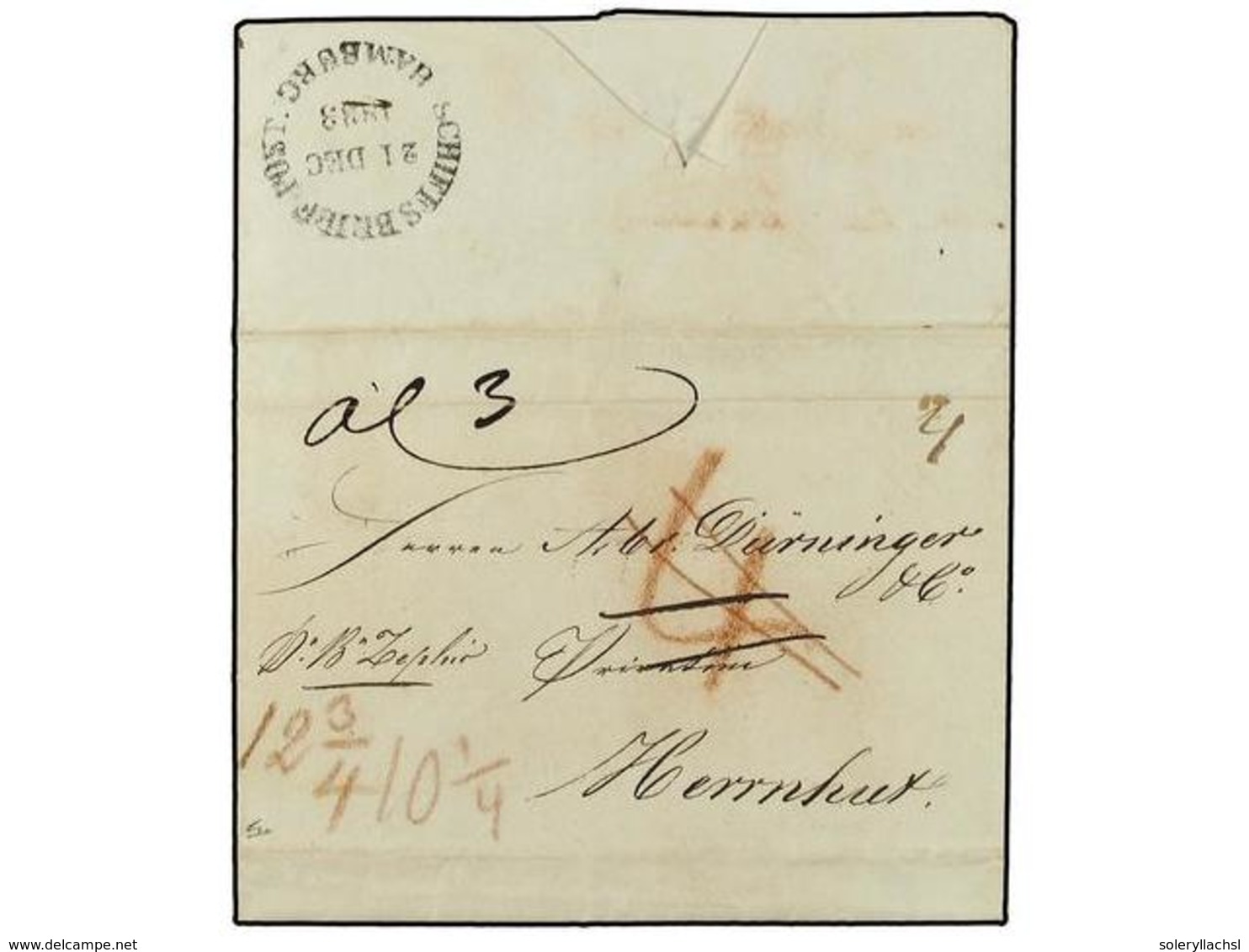 COLONIAS ESPAÑOLAS: CUBA. 1833 (Nov). Entire Letter From Havana To Herrnhut With Superb Schiffs Brief Post-Hamburg Cds I - Altri & Non Classificati