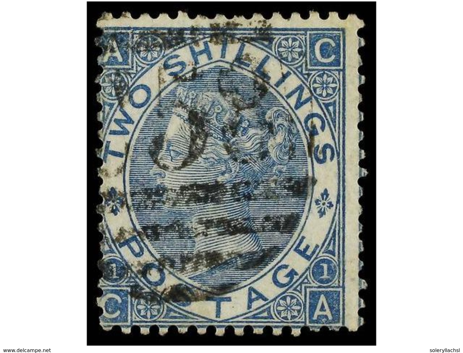 ° CUBA. Sello Inglés De 2 Sh. Azul (pl. 1) Mat. C58 De La B.P.O De LA HABANA. - Altri & Non Classificati