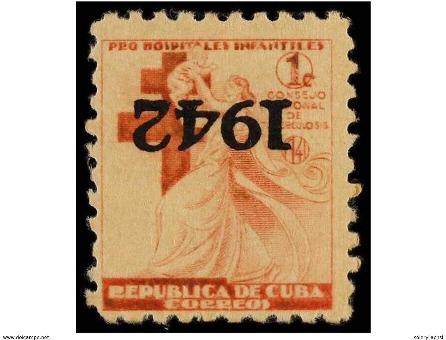 * CUBA. Ed.B-6hi. 1942. TUBERCULOSIS. 1 Cto. Rojo. HABILITACIÓN INVERTIDA. Cert. BASCHWITZ. - Altri & Non Classificati