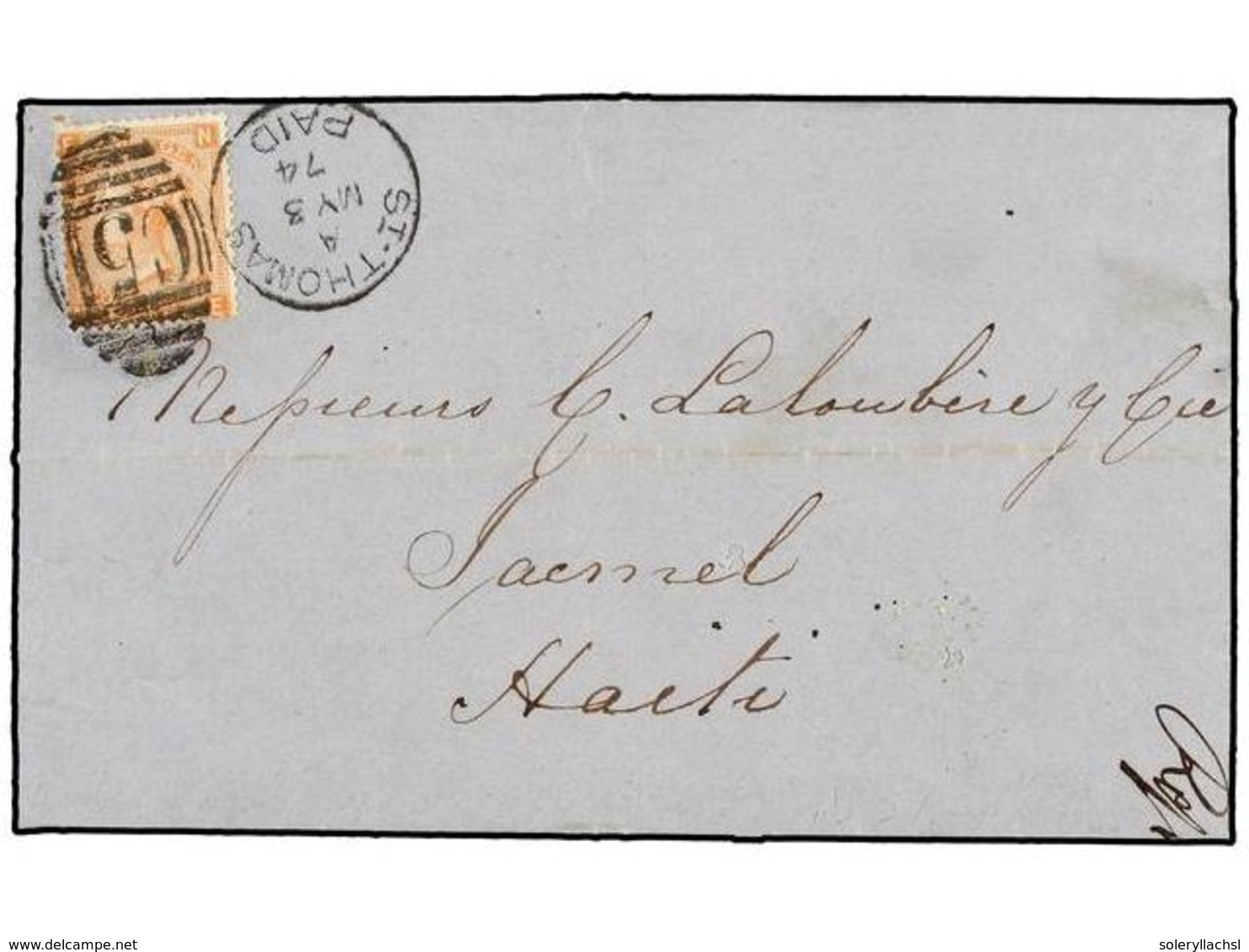 ANTILLAS DANESAS. 1874. ST. THOMAS To HAITI. Entire Letter Franked With GB. 4 D. Vermeillon (pl. 13) Tied By Duplex ST.  - Andere & Zonder Classificatie