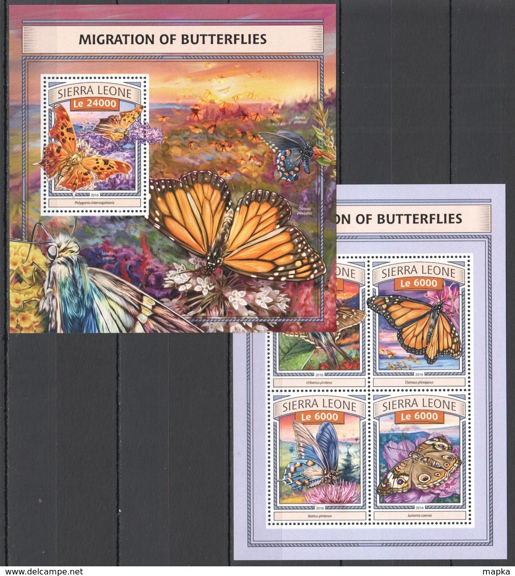 ST483 2016 SIERRA LEONE FLORA MIGRATION OF BUTTERFLIES KB+BL MNH - Schmetterlinge